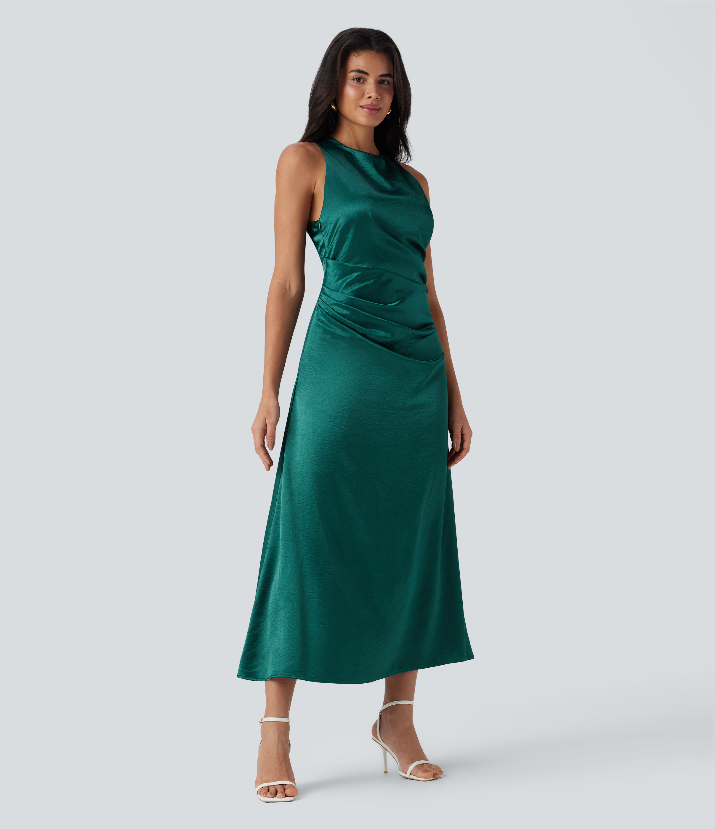 Storm Vestido maxi satén fruncido sin espalda lazo cremallera invisible dama honor invitada boda / 2