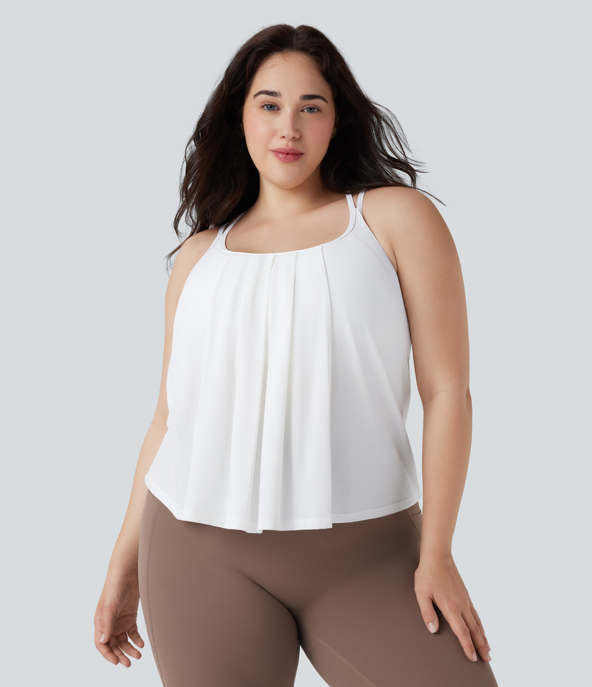 Blanco Top de yoga de secado rápido plisado sin espalda y cruzado de talla grande / 2