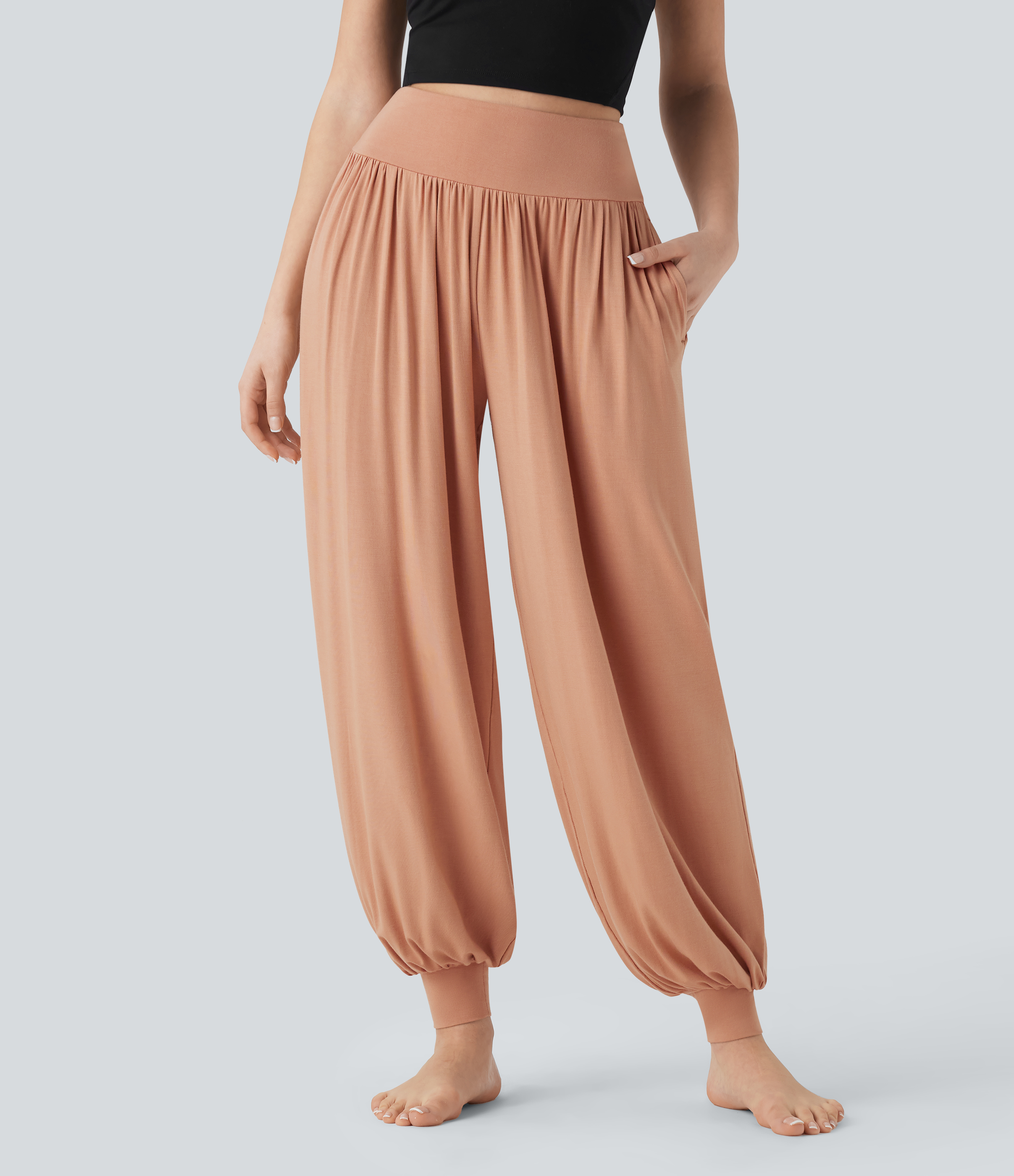 Peach Bloom High Waisted Tummy Control Yoga Baggy Joggers with Pockets / 2