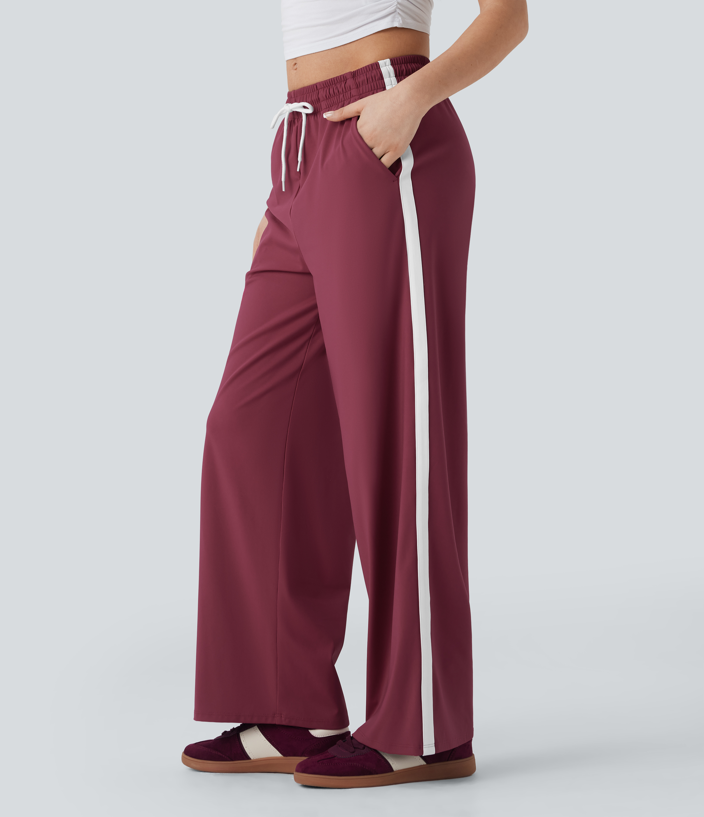 SoftlyZero™ Airy Low Rise Drawstring Color Block Straight Leg Cool Touch Casual Trackpants with Pockets-UPF50+