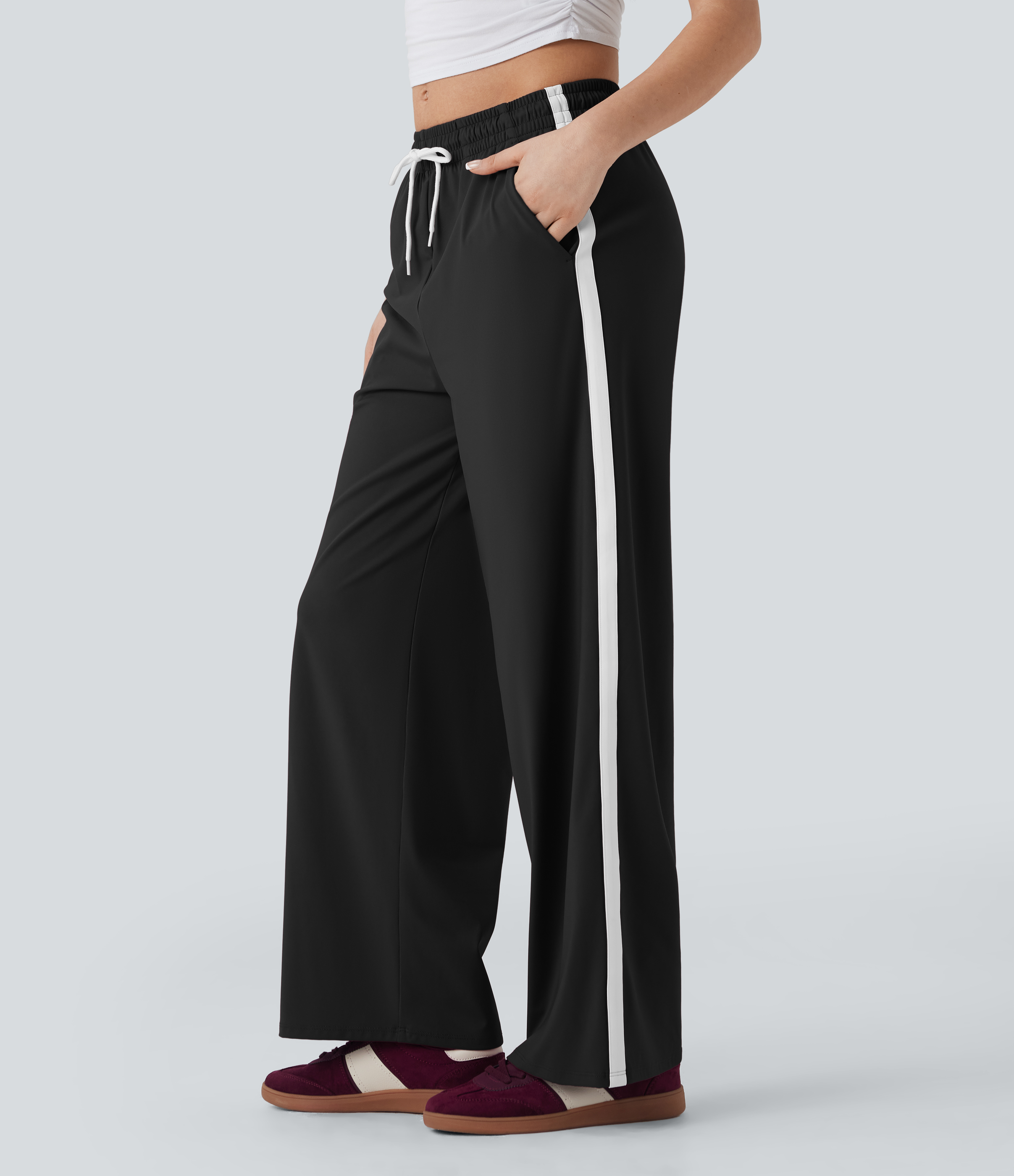 SoftlyZero™ Airy Low Rise Drawstring Color Block Straight Leg InstantCool Casual Pants with Pockets-UPF50+