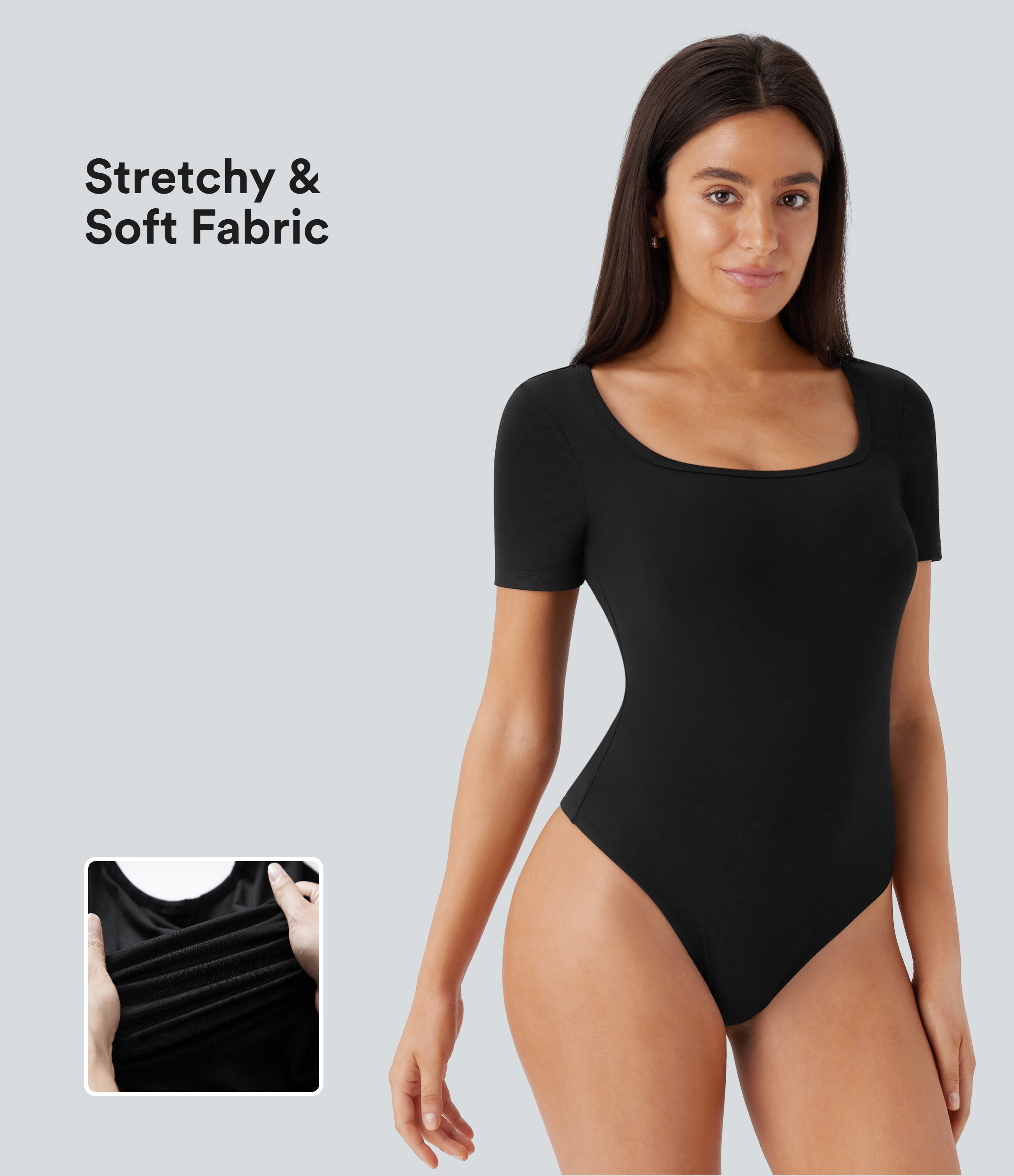 U Neck Short Sleeve Snap Button Skinny Work Bodysuit