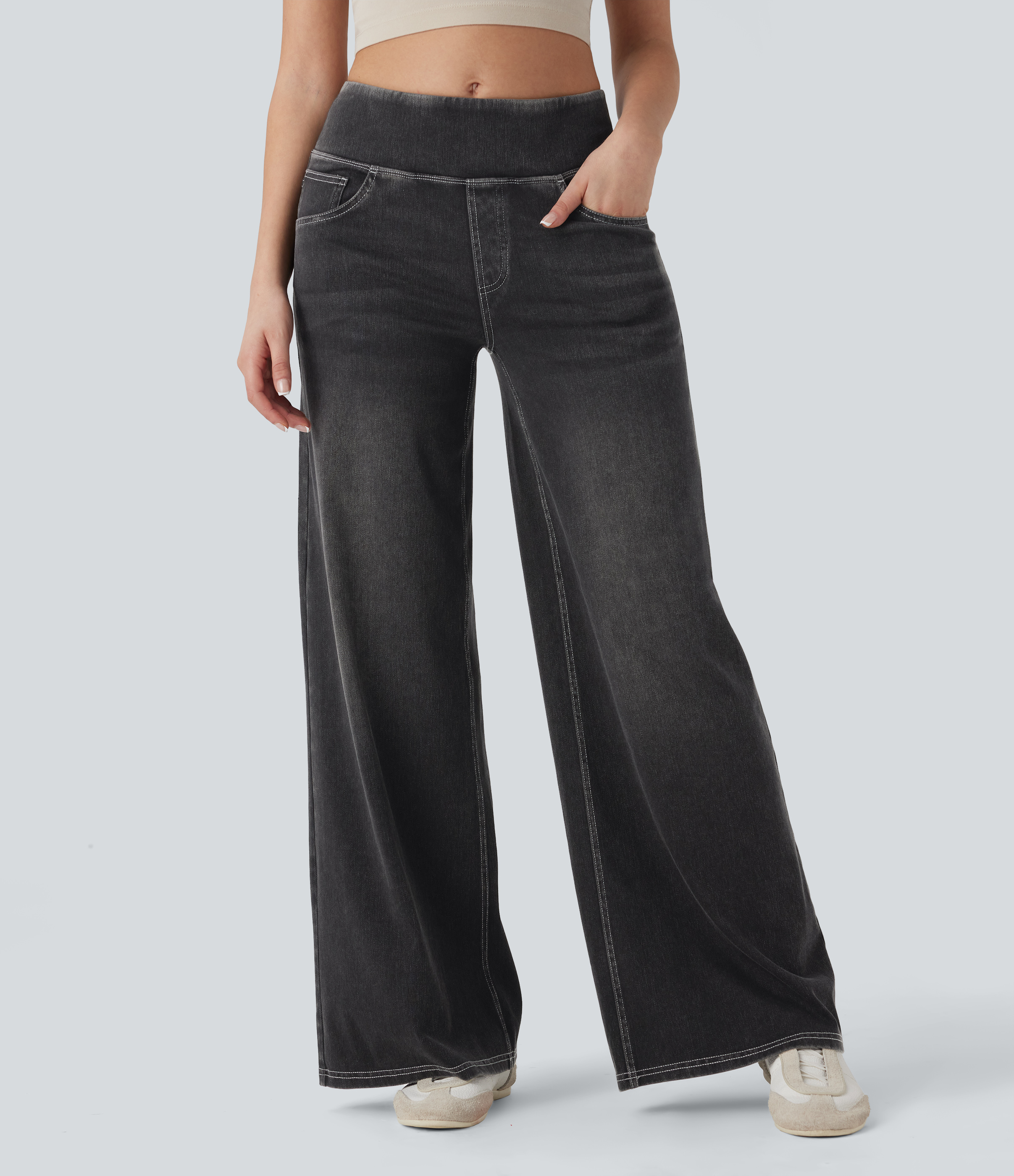 Halara Flex™ Mid Rise Tummy Control Casual Baggy Jeans with Pockets