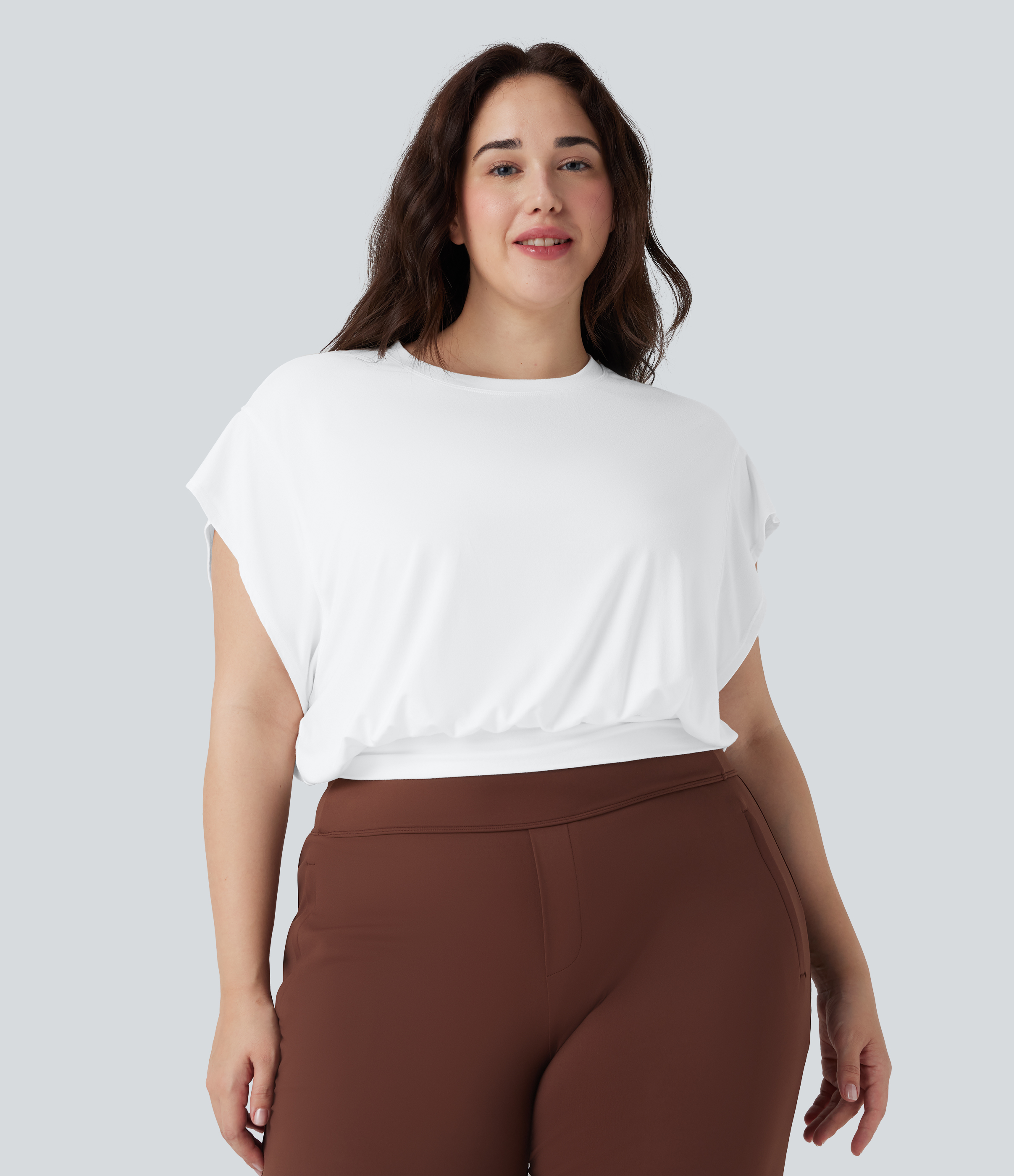 Camiseta oficina talla grande cuello redondo manga corta murciélago