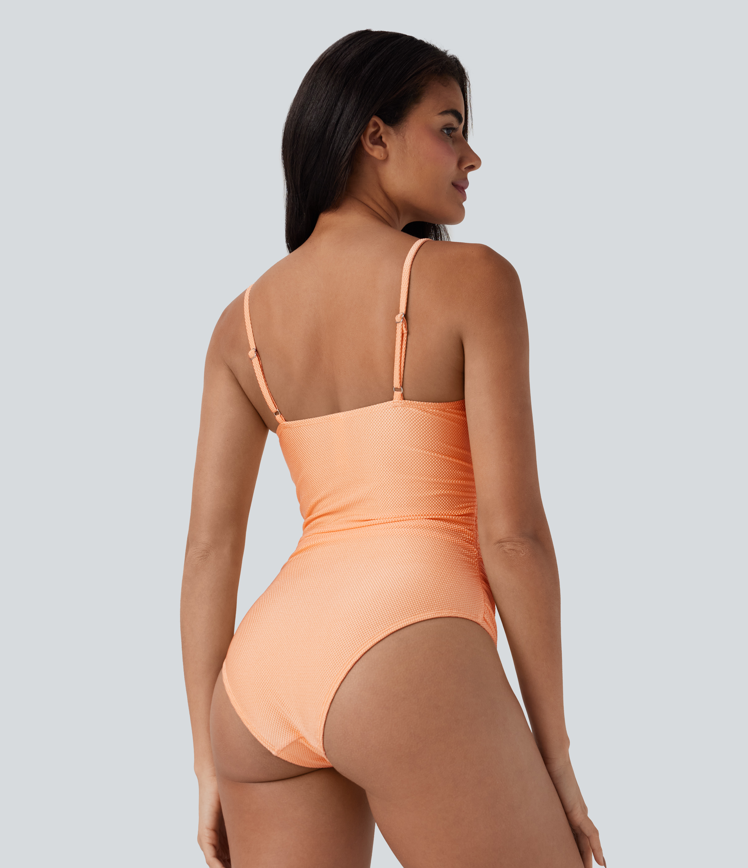 Apricot Ice Ruched Texture Sheen One Piece Swimsuit / 2