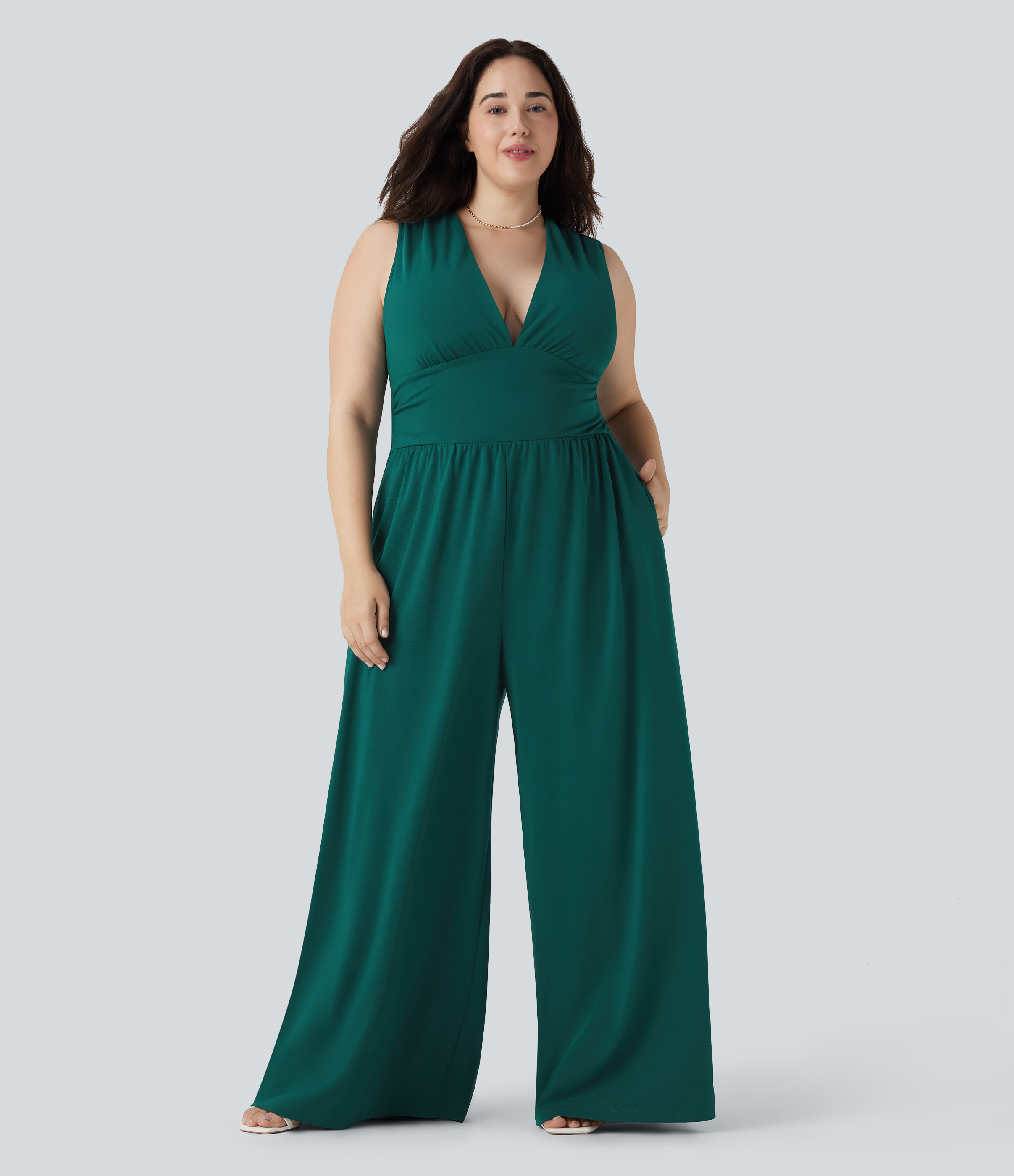 Plus Size V Neck Sleeveless Jumpsuit with Pockets-Easy Peezy Edition