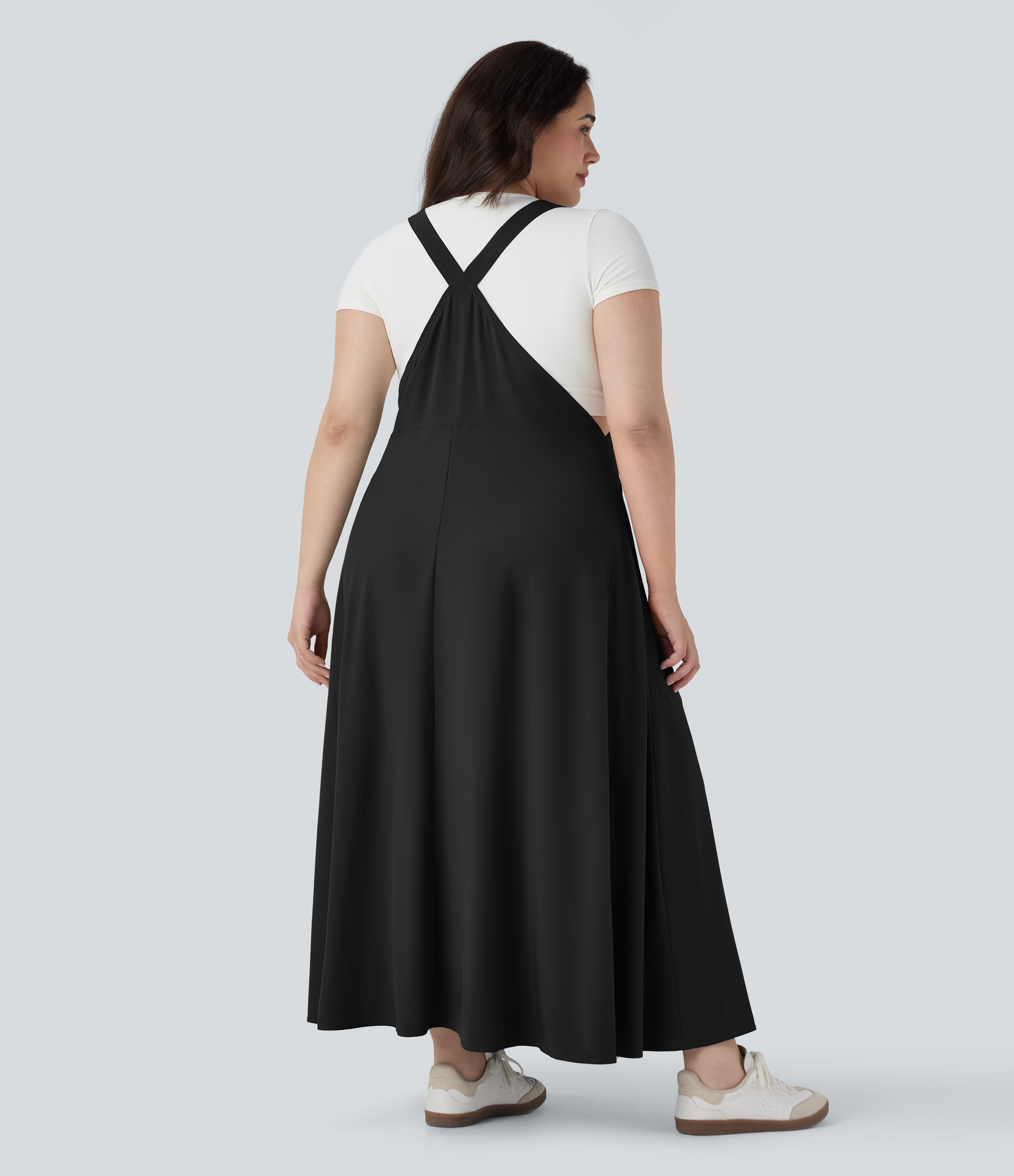 Negro Vestido Breezeful™ pichi fluido secado rápido botón tira ajustable talla grande bolsillo / 2
