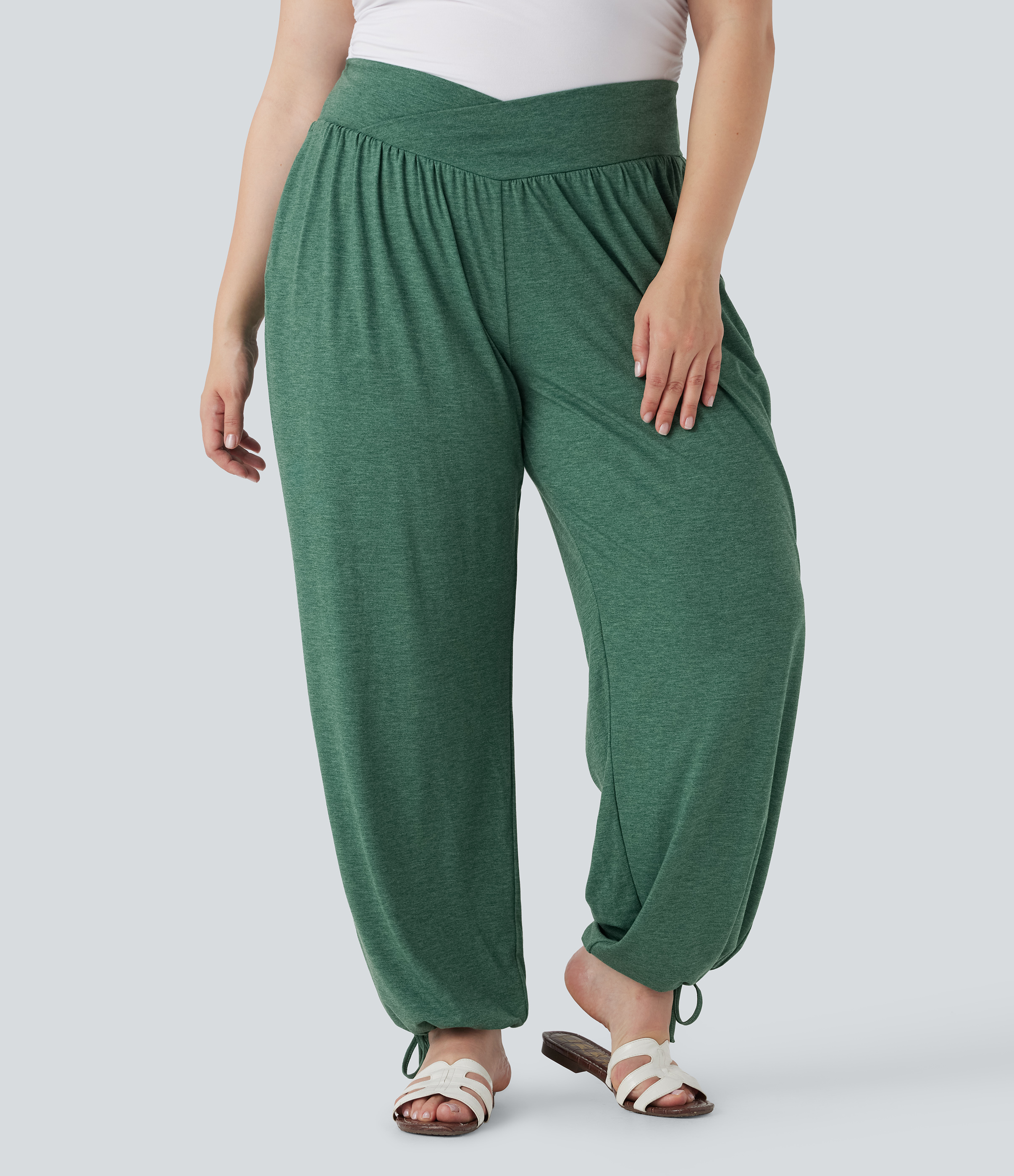 Pantalón deportivo casual de tiro alto con cordón ajustable y bolsillos laterales en talla grande