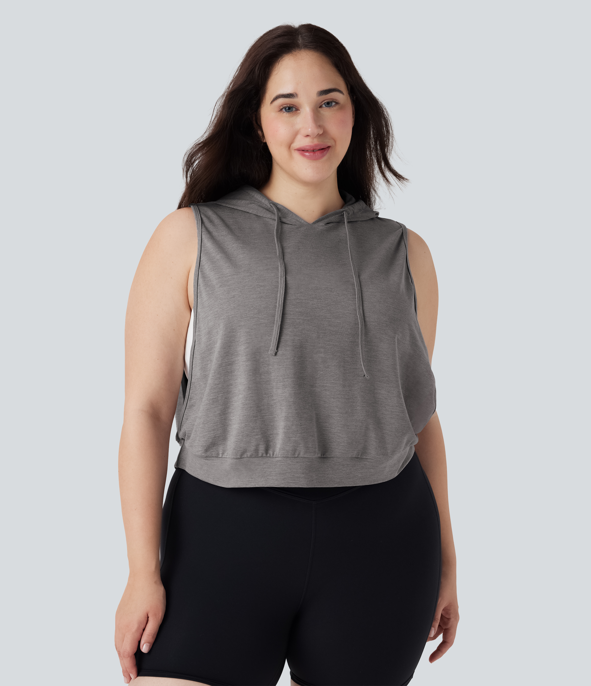 Camiseta sin mangas corta correr capucha cordón ajustable talla grande