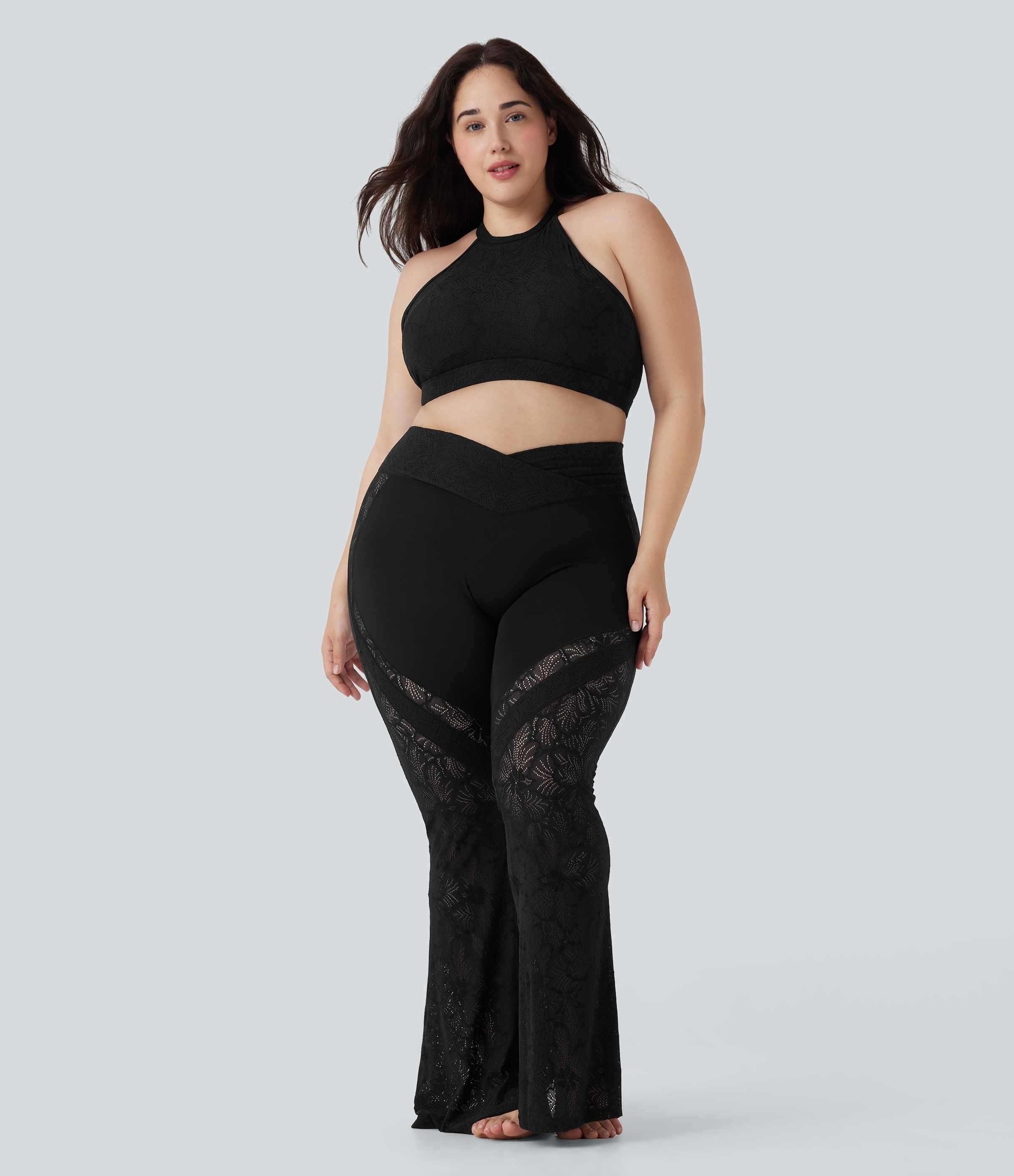 らら Women's SoftlyZero™ Crossover High Waisted Contrast Lace Yoga Plus