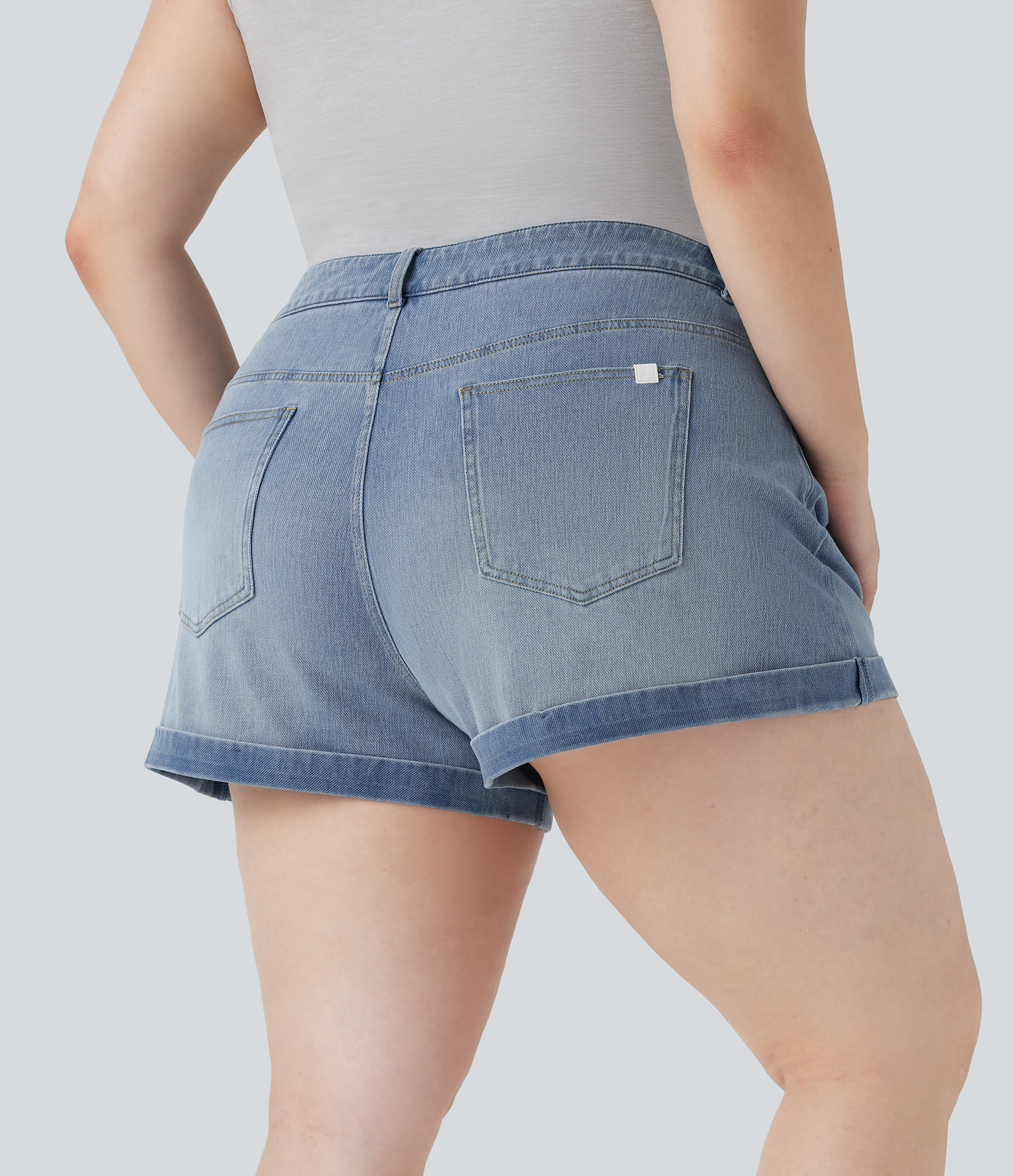 Halara Flex™ Mid Rise Zipper Pockets Denim Casual Plus Size Shorts 3''