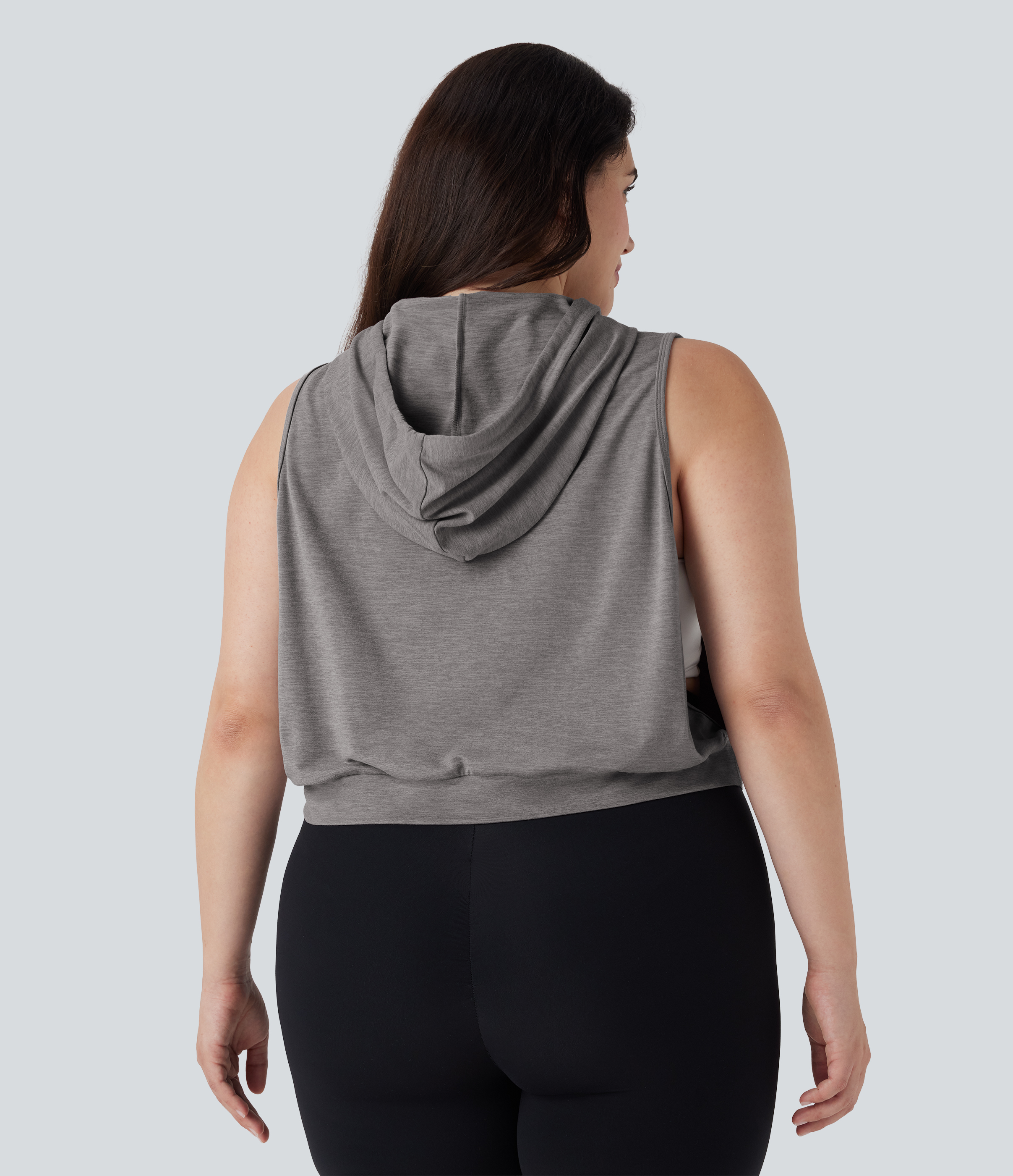 Mottled Earth Gray Camiseta sin mangas corta correr capucha cordón ajustable talla grande / 2