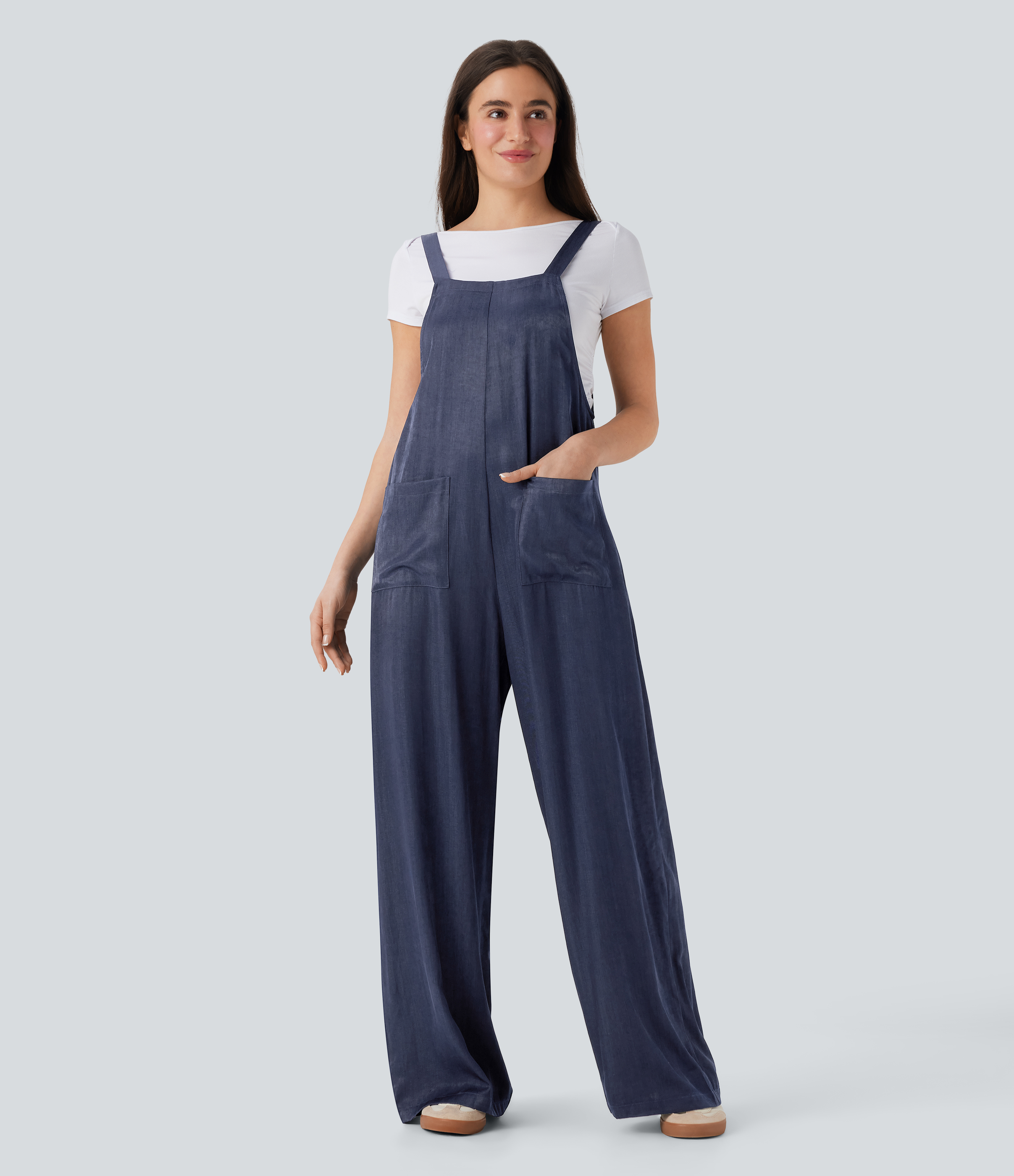 Denim Like Casual Overalls with Pockets-Front and Back Wearable