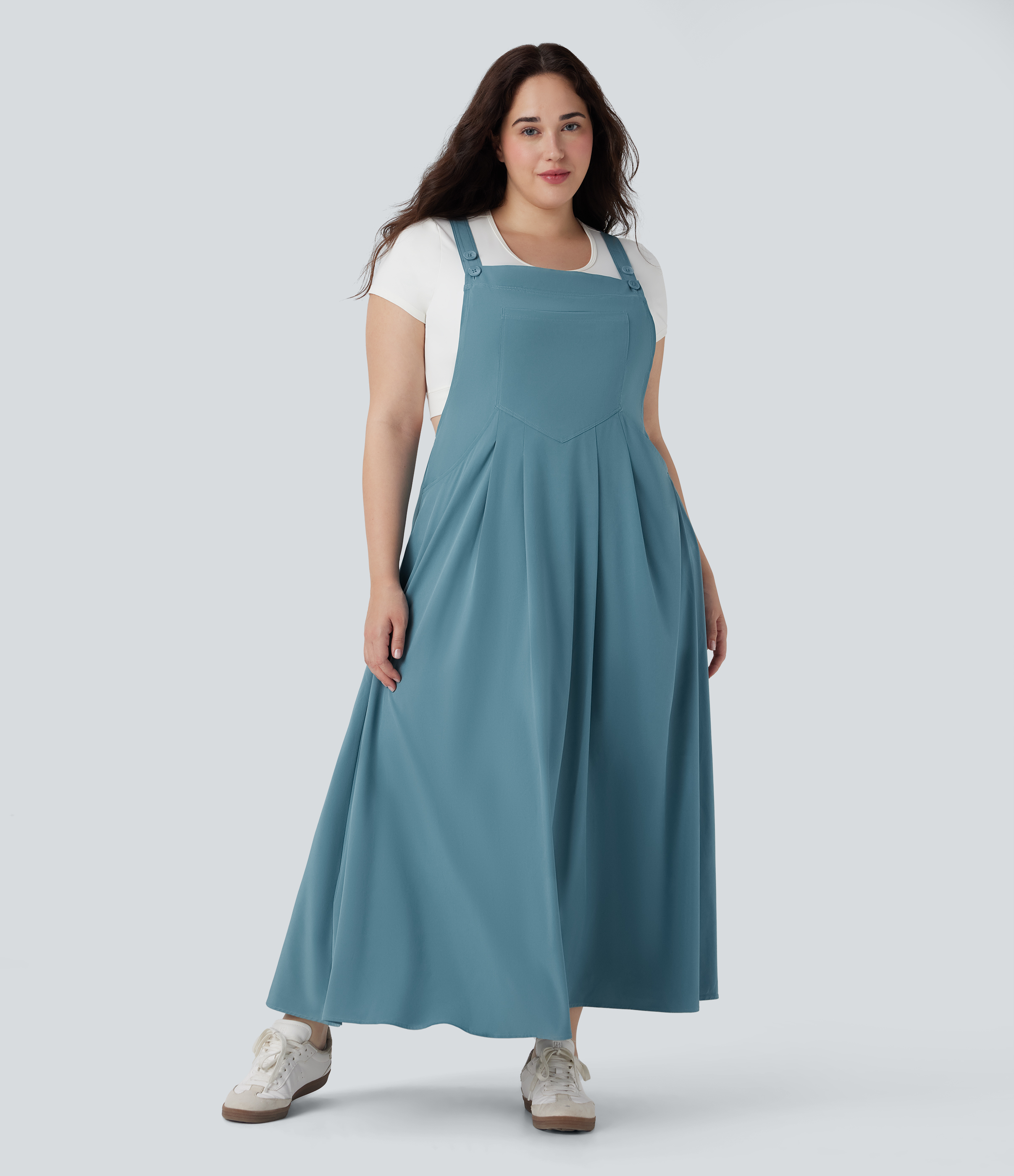Breezeful™ Flowy Quick Dry Midi Casual Plus Size Pinafore Dress with Pockets