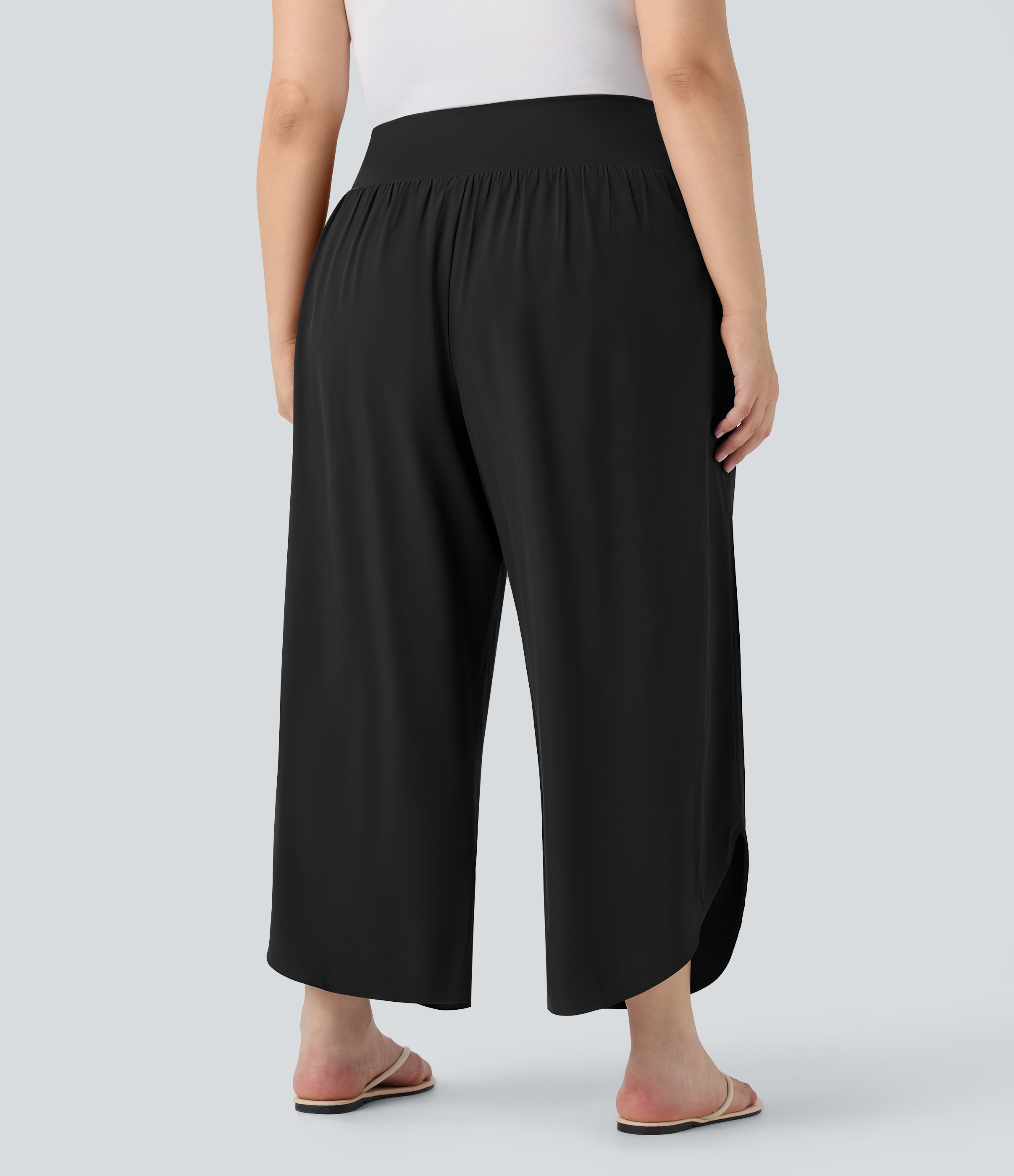 Black Plus Size Breezeful™ High Waisted Tummy Control Hem Quick Dry Pants with Pockets / 2