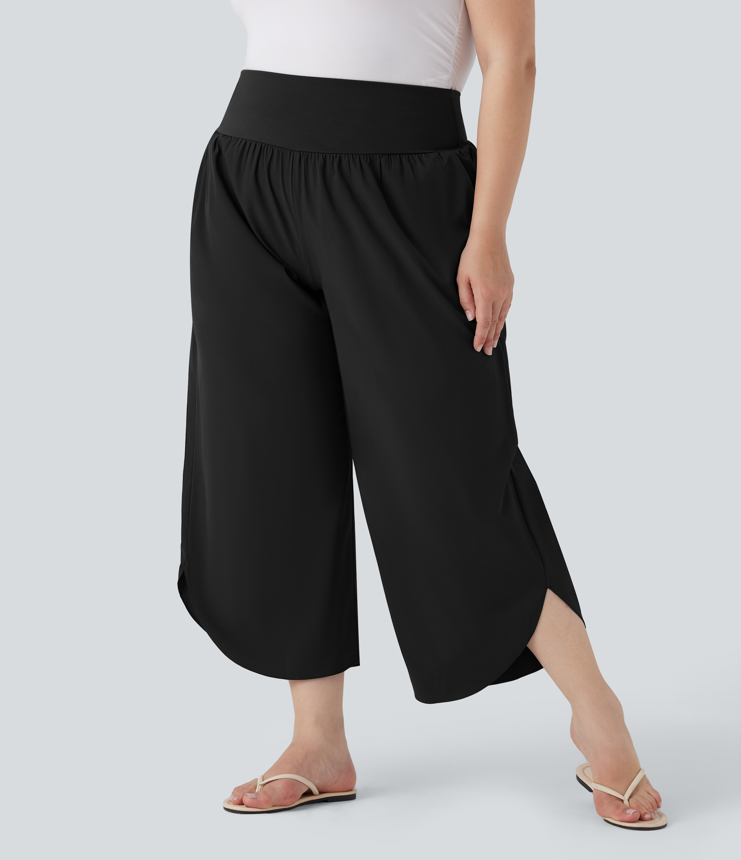 Plus Size Breezeful™ High Waisted Tummy Control Hem Quick Dry Pants with Pockets