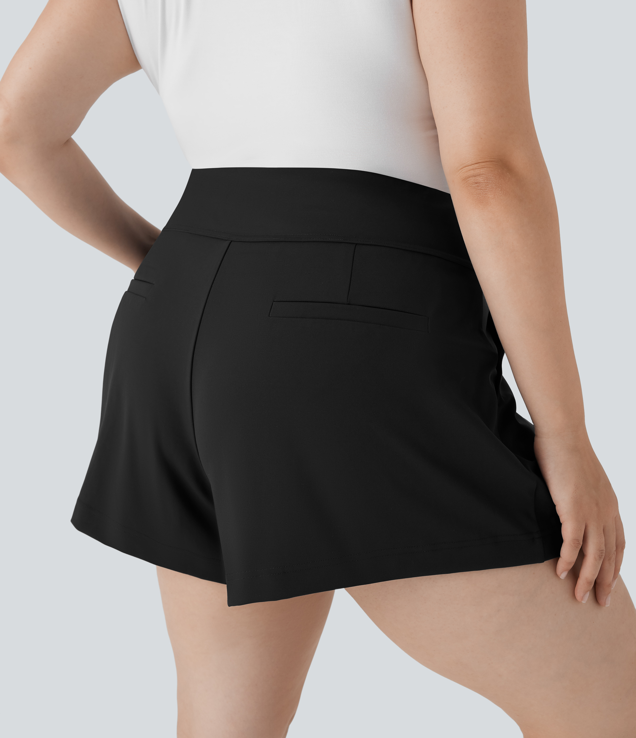 Negro Pantalón corto oficina tiro alto talla grande bolsillo lateral / 2