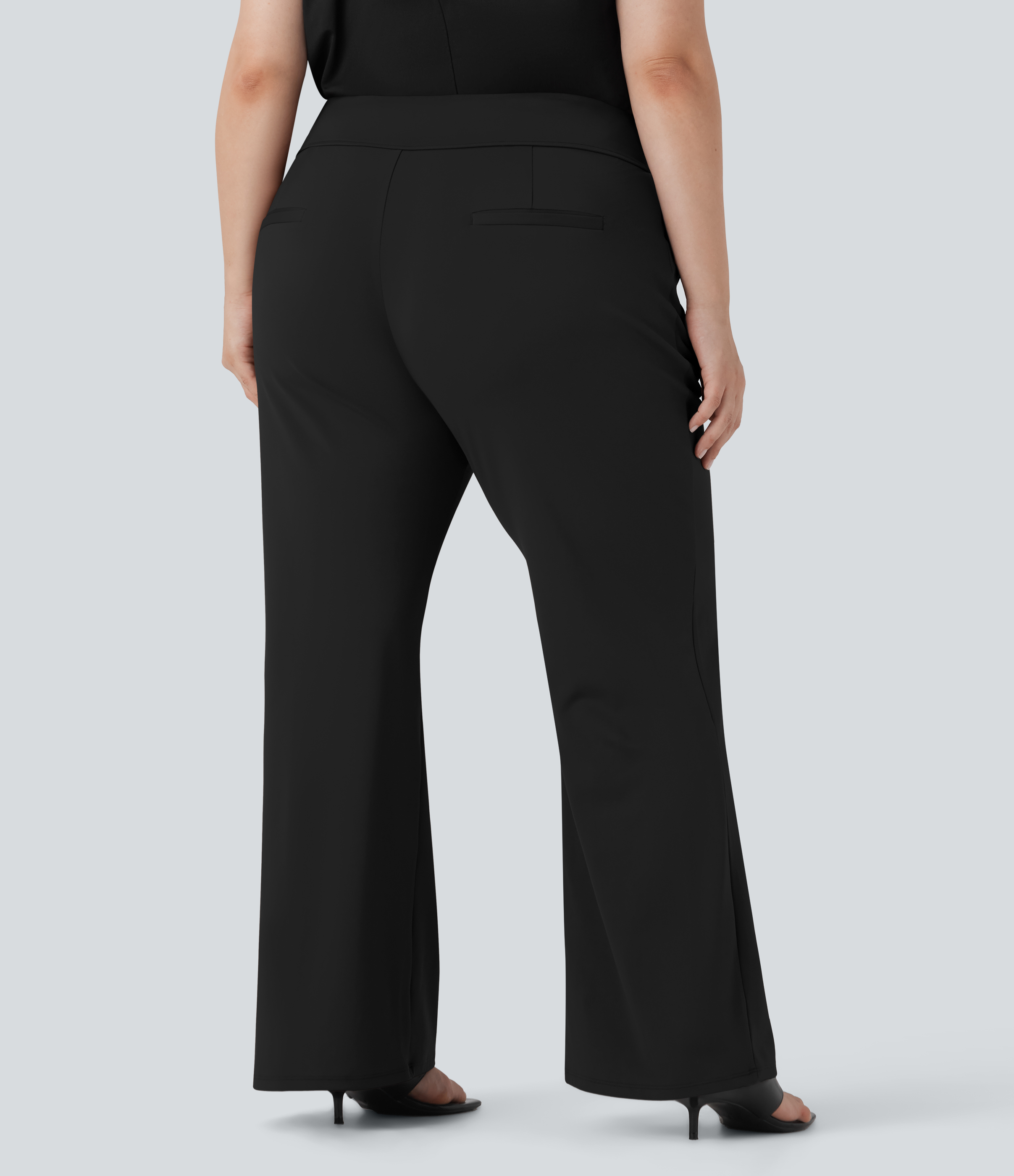Negro Pantalón Halara Flex™ oficina acampanado tiro alto talla grande bolsillo lateral cremallera / 2