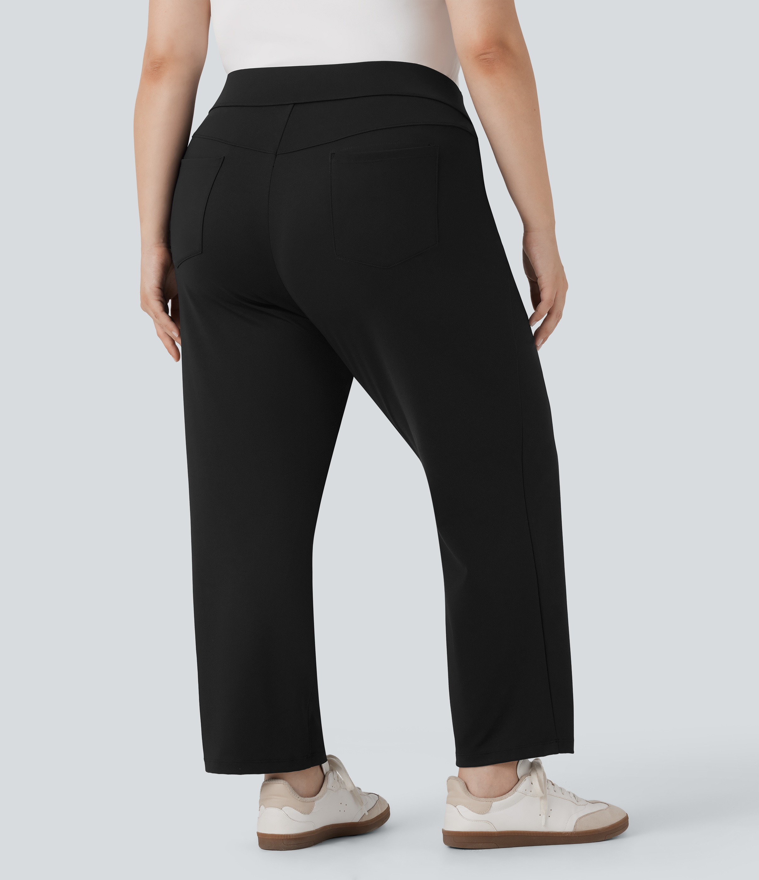 Negro Pantalón golf tiro alto múltiple bolsillo pierna recta secado rápido talla grande camiseta golf - UPF 40+ / 2
