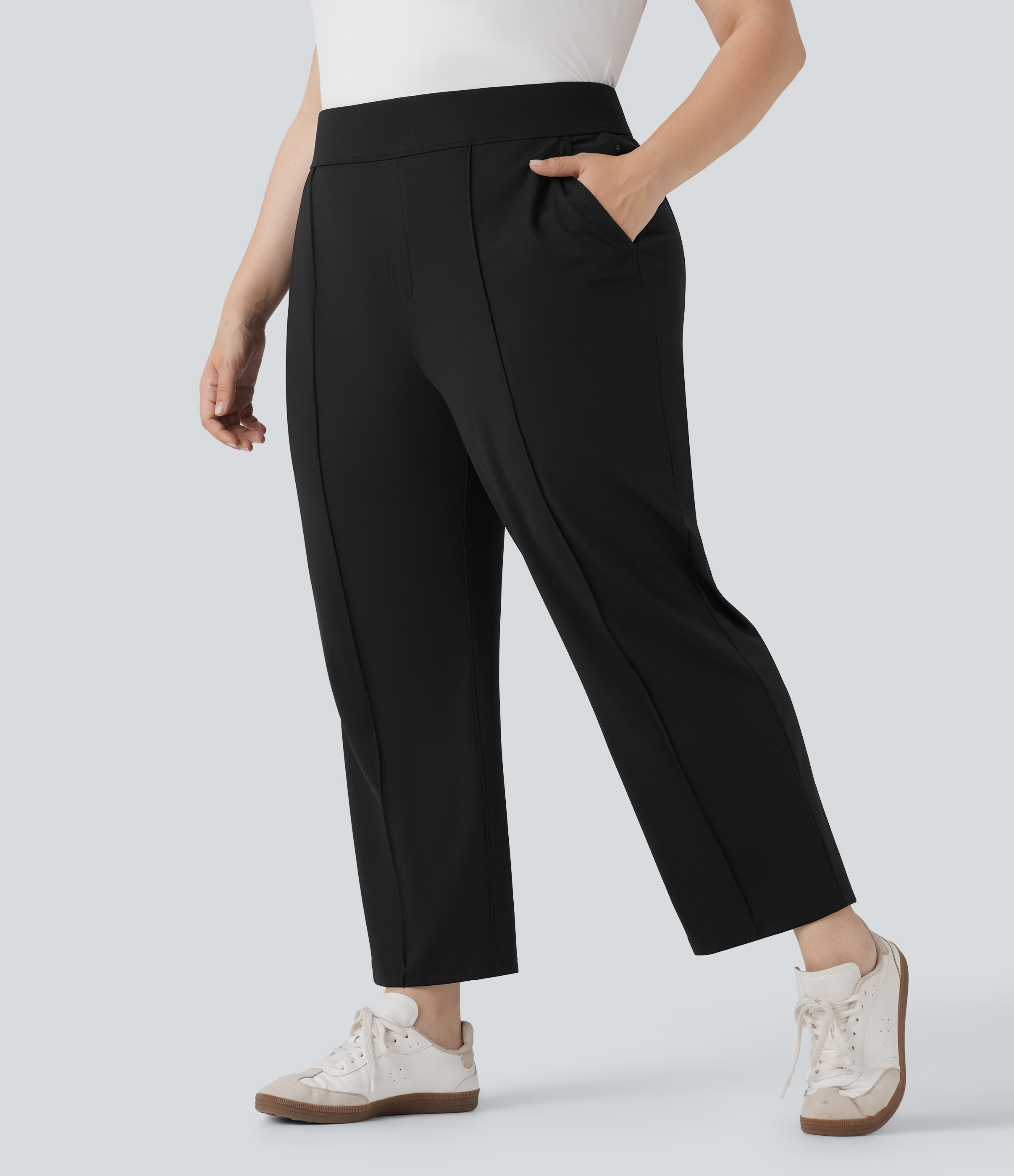 High Waisted Pockets Straight Leg Quick Dry Golf Plus Size Pants-Golf Tee-UPF40+