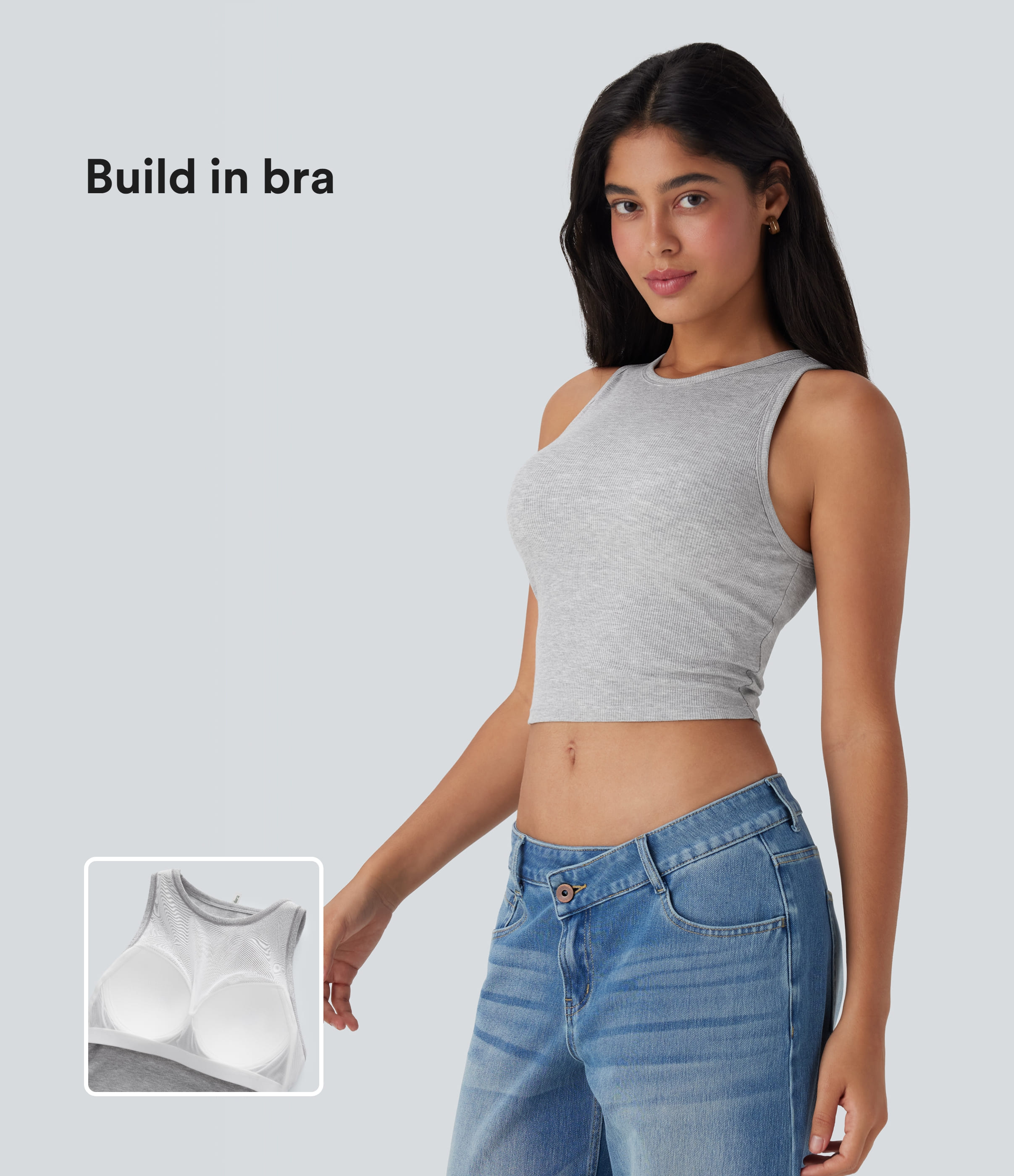 Mottled Grey Short, casual tank top with a round neckline / 1