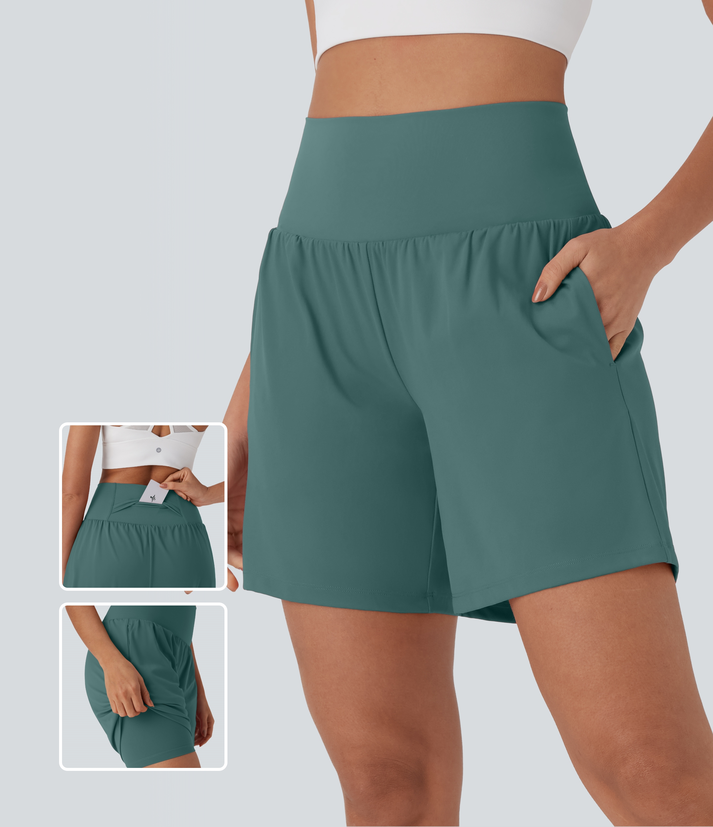 Softlyzero™ Pantalones Cortos de Yoga de Cintura Súper Alta 2 en 1 con Toque Fresco de 7" con Bolsillos