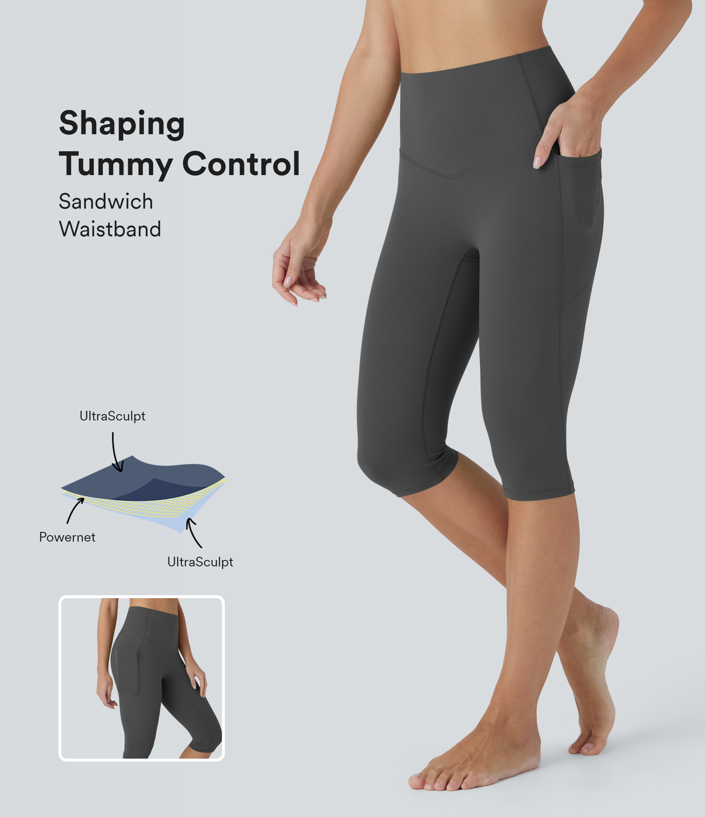 Halara UltraSculpt™ High Waisted Tummy Control Pedal Pusher Yoga Leggings with Pockets