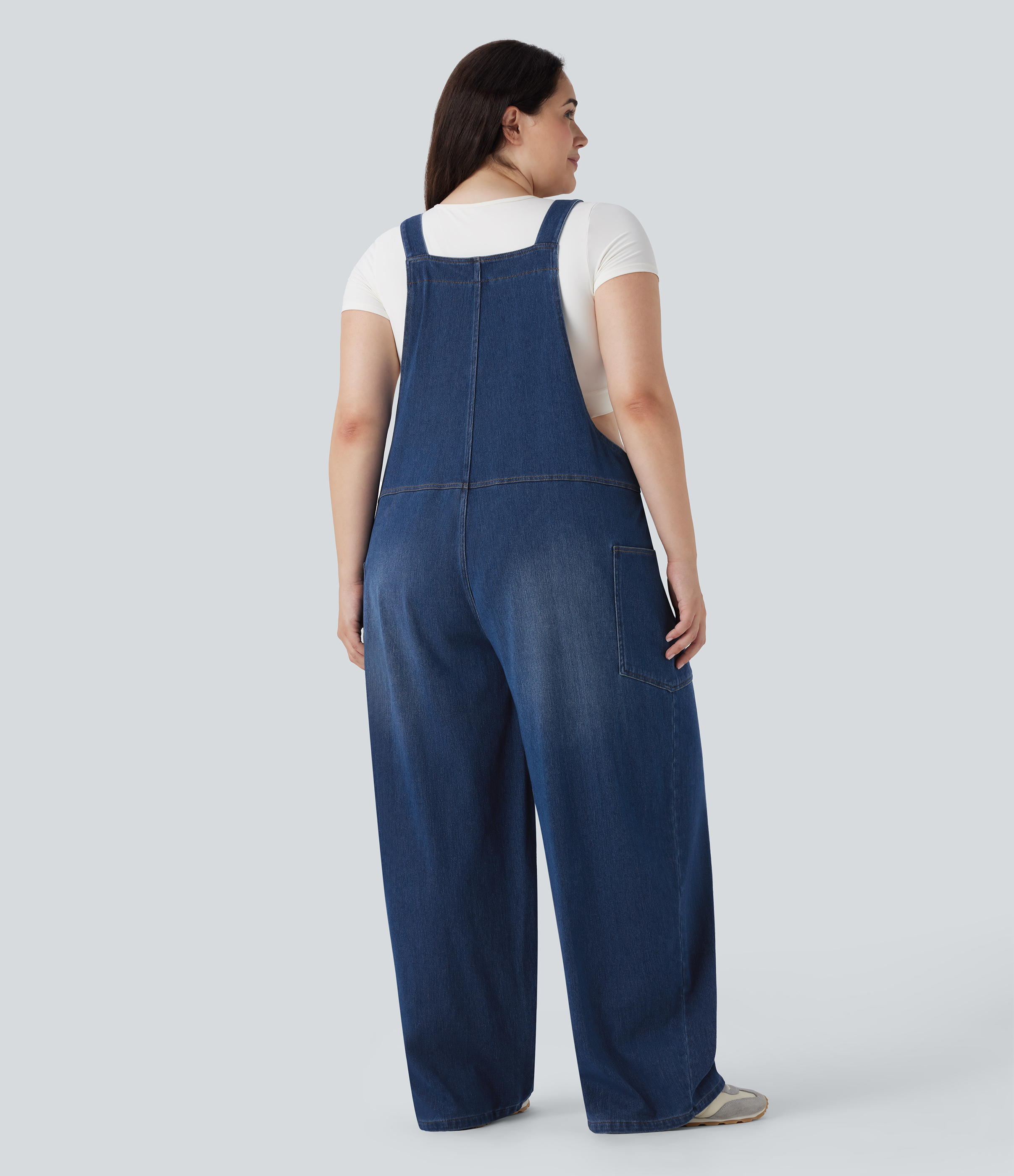 Serene Blue Denim Overol Halara Flex™ Denim mezclilla elástica lavada cuello en V y bolsillos de tallas grandes / 2