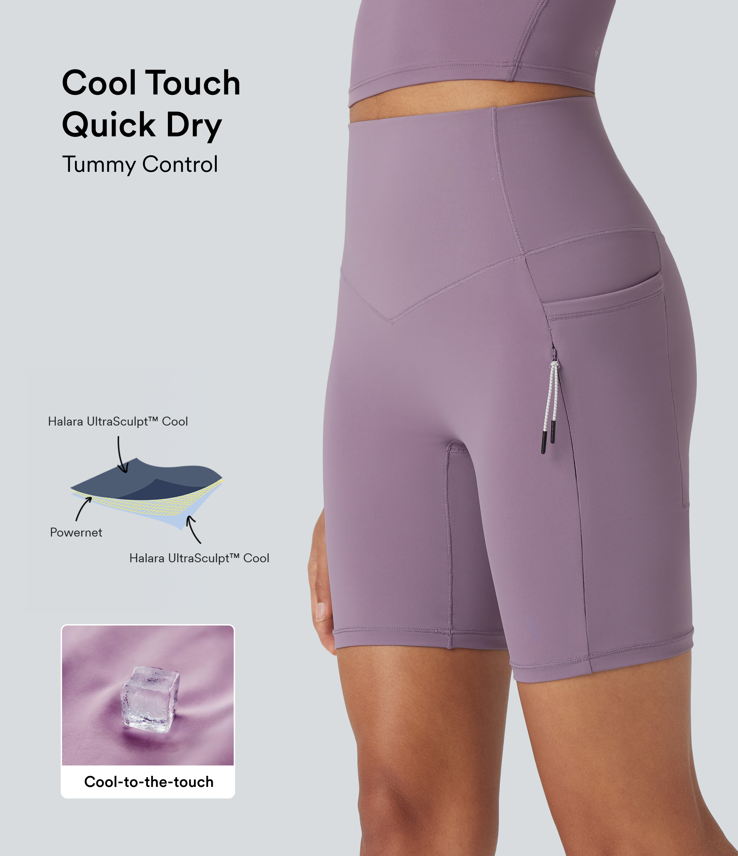 Pantalón corto ciclismo Halara UltraSculpt™ Quick Dry SoCinched tacto fresco tiro alto control abdomen bolsillo 17.5cm - UPF 50+