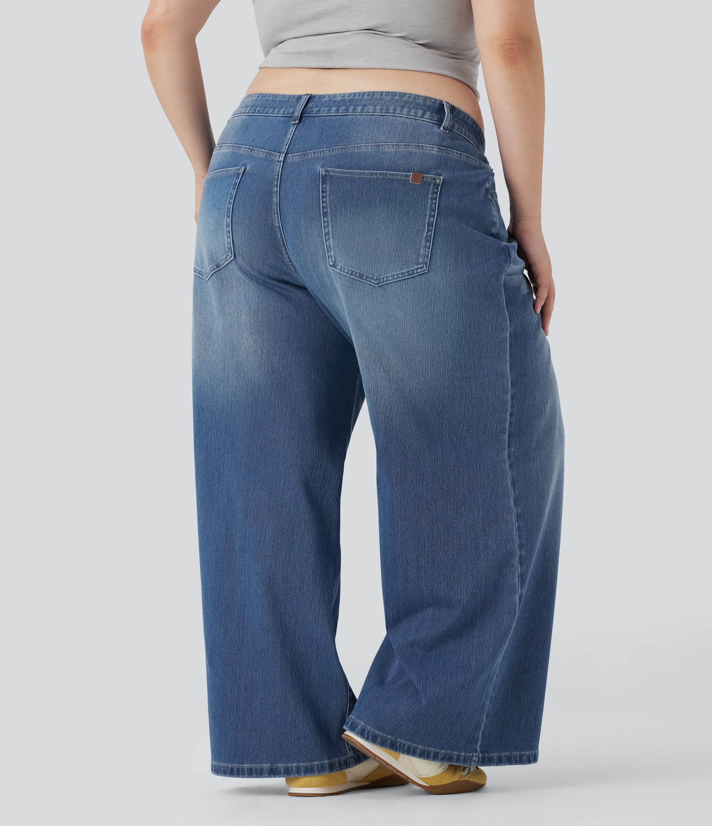  Blue Jasper Denim Jeans casuales Halara Flex™ de tiro bajo tipo llavado y asimétrico de pierna ancha y con bolsillos en talla grande / 2