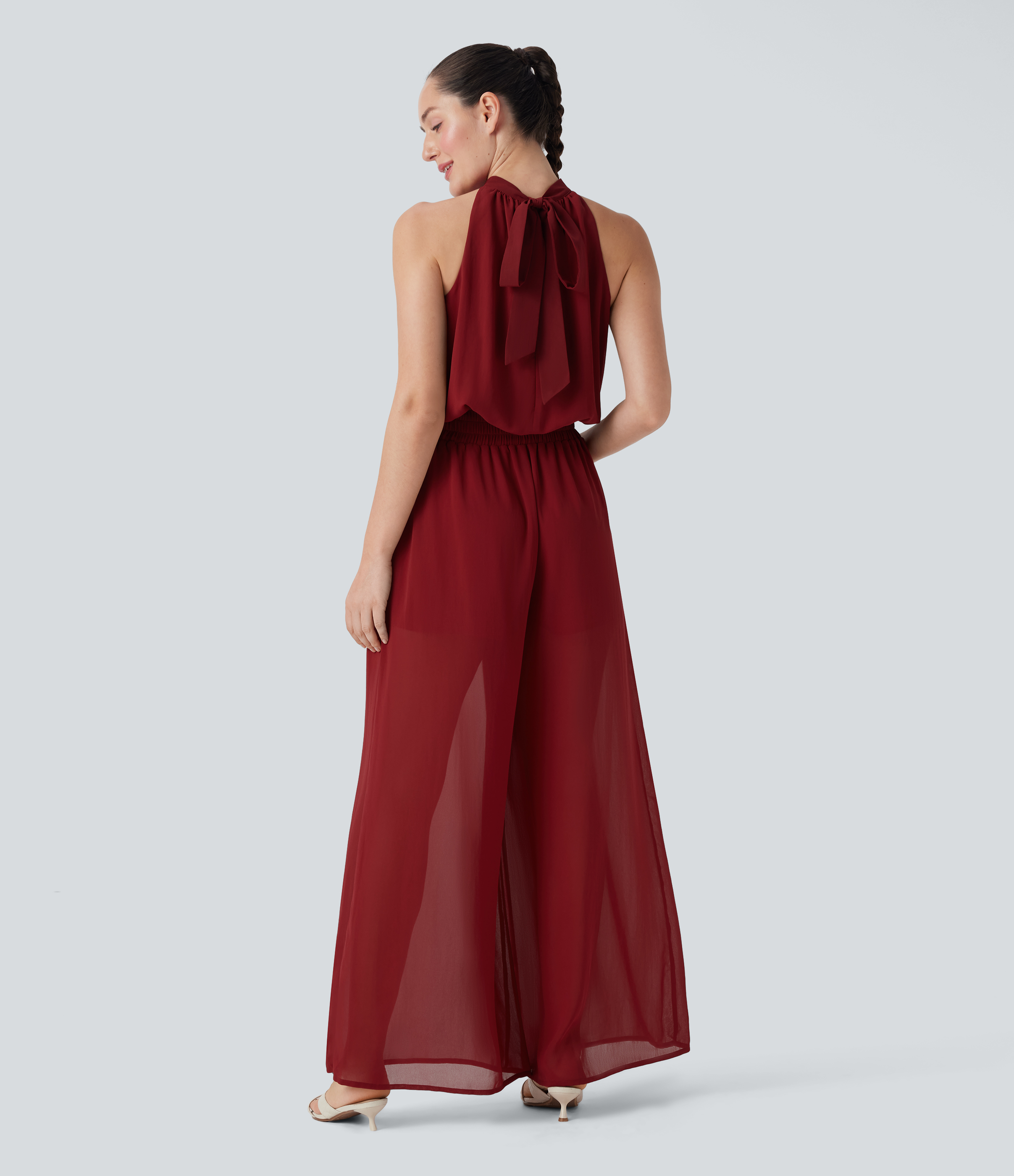 Red Dahlia Jumpsuit casual ancho 2 en 1 con lazo en la espalda y bolsillos - Edición Easy Peezy / 2