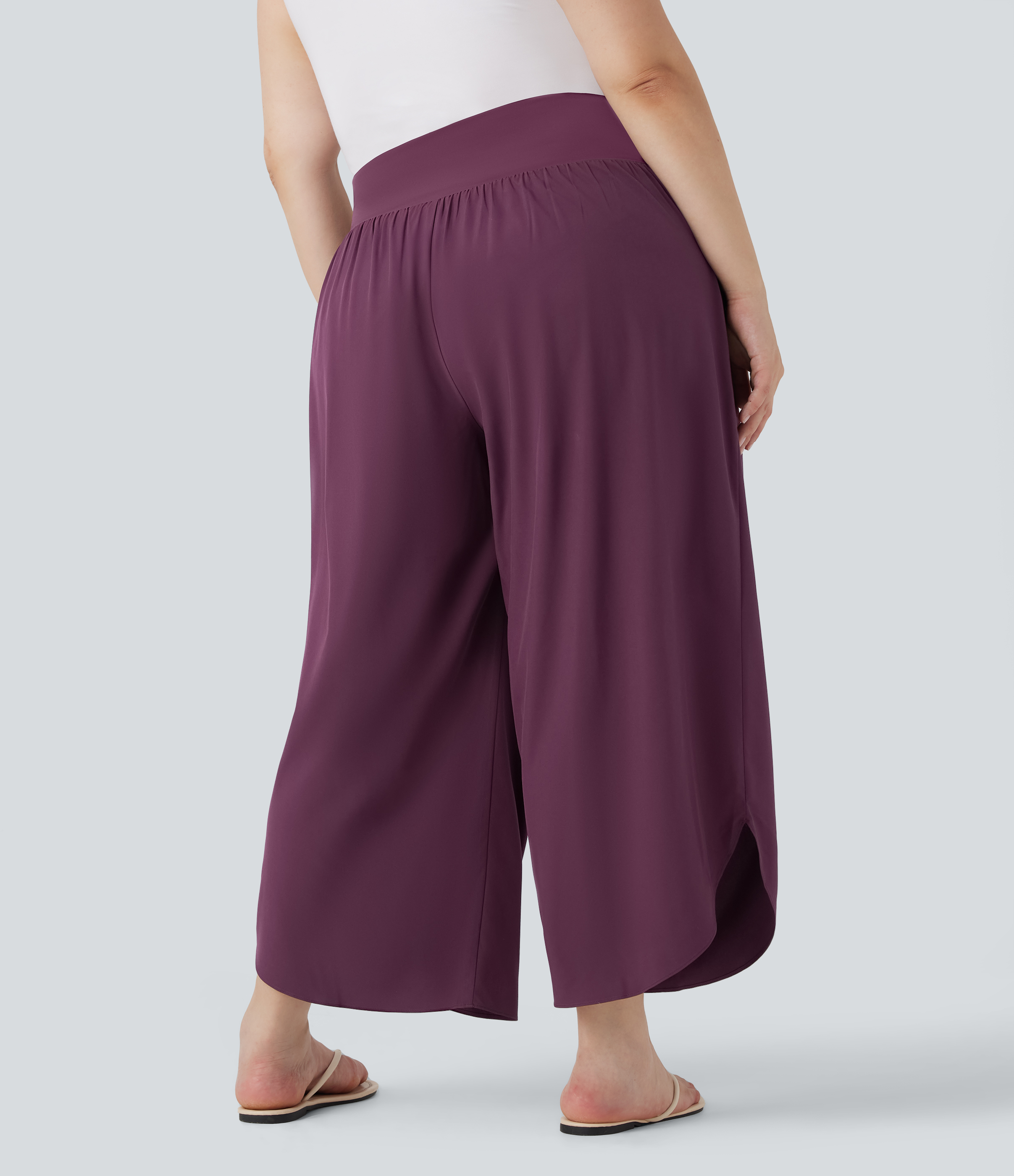 Amaranth Pantalón moldeador Breezeful™ de tiro alto con efecto moldeador de abdomen, dobladillo dividido, secado rápido y bolsillos laterales de talla grande / 2