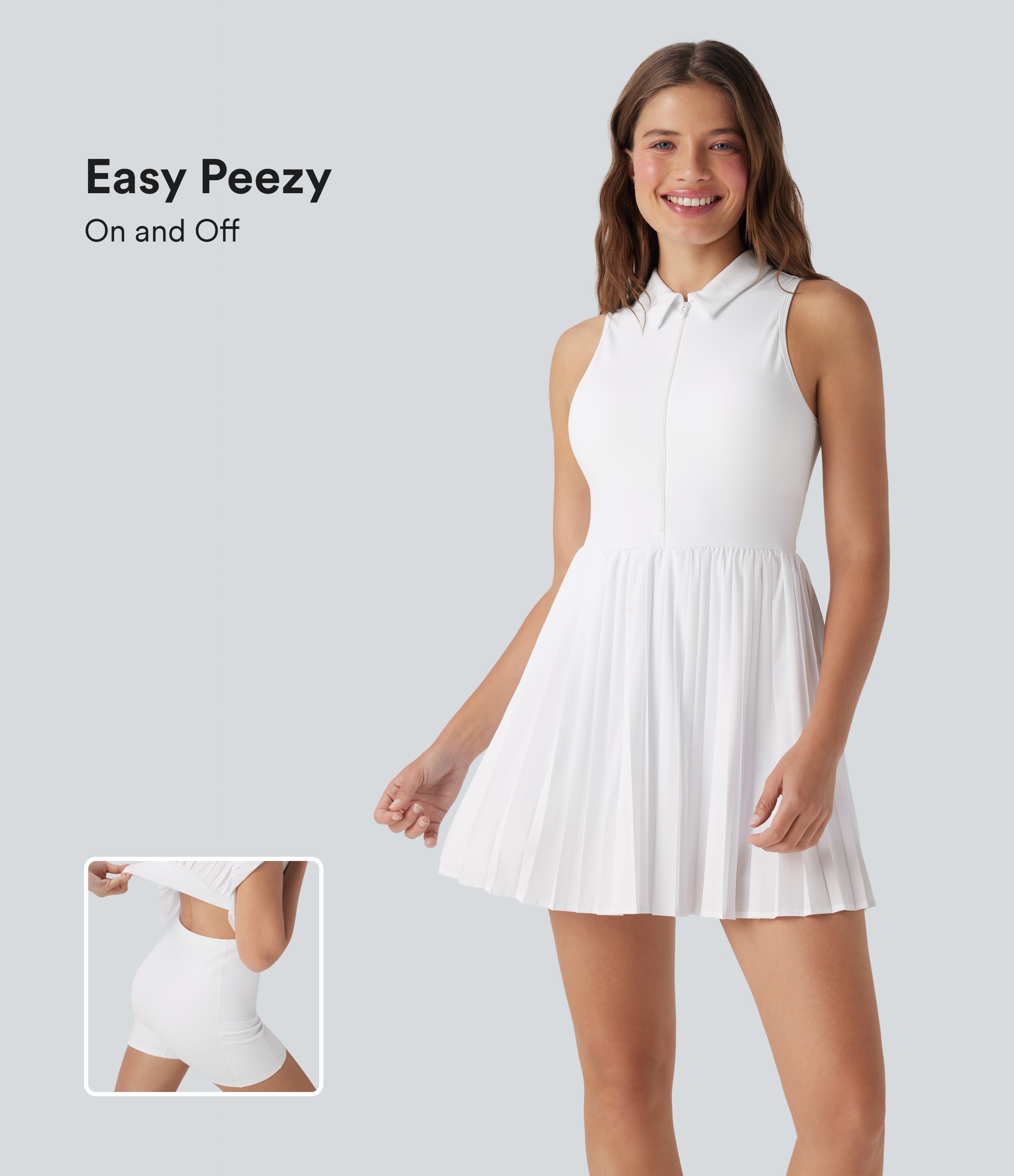 Blanco Vestido deportivo Breezeful™ 2 en 1 de secado rápido sin mangas con media cremallera, dobladillo plisado y bolsillos - Easy Peezy / 1