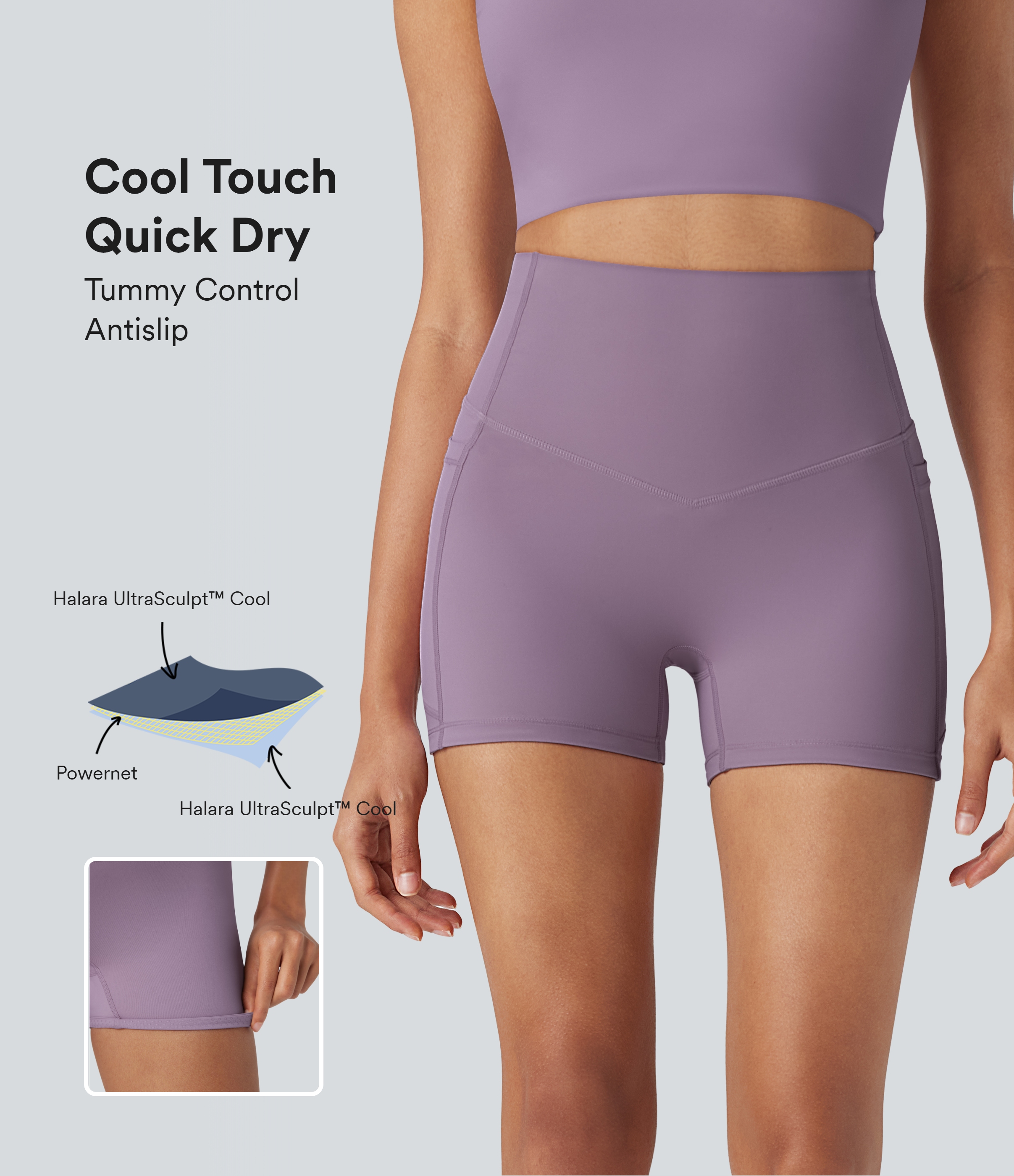 Halara UltraSculpt™ Cool Quick Dry High Waisted Tummy Control Shaping Yoga Biker Shorts 3'' with Pockets-UPF50+