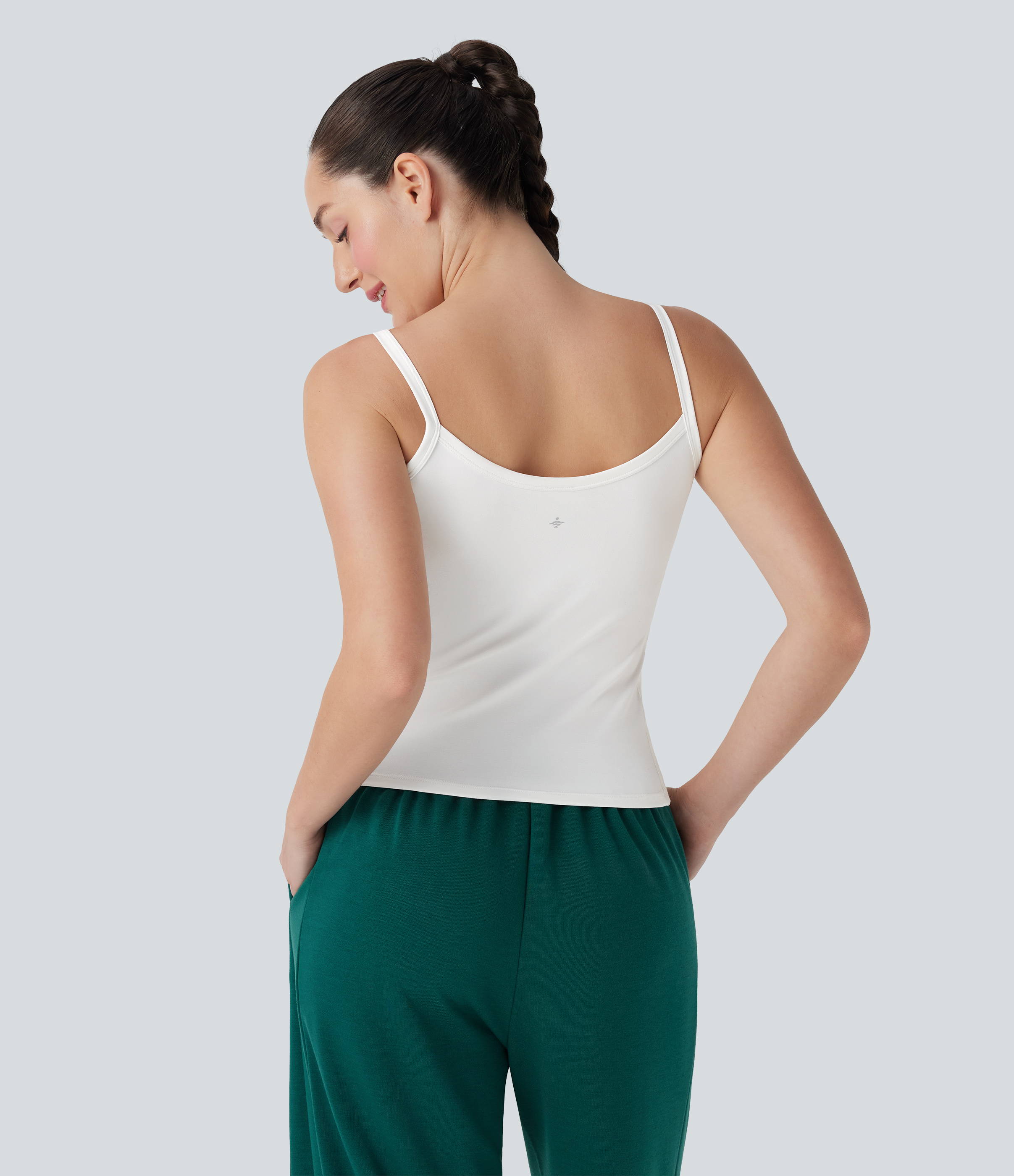 Blanco Top deportivo liso con bolsillos laterales / 2