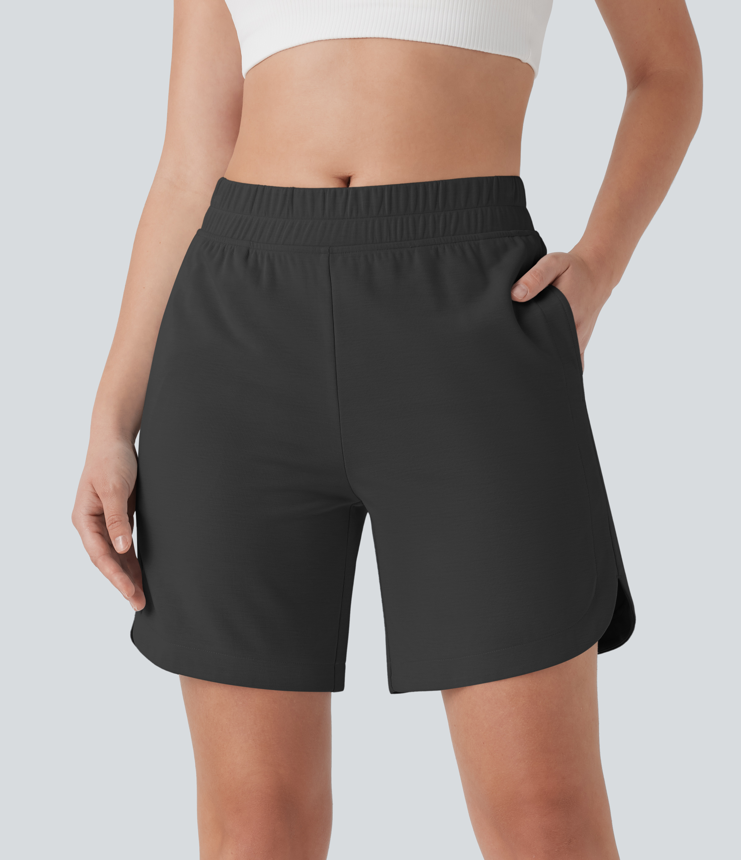 Mid Rise Side Pockets Curved Hem Yoga Bermuda Dolphin Running Shorts
