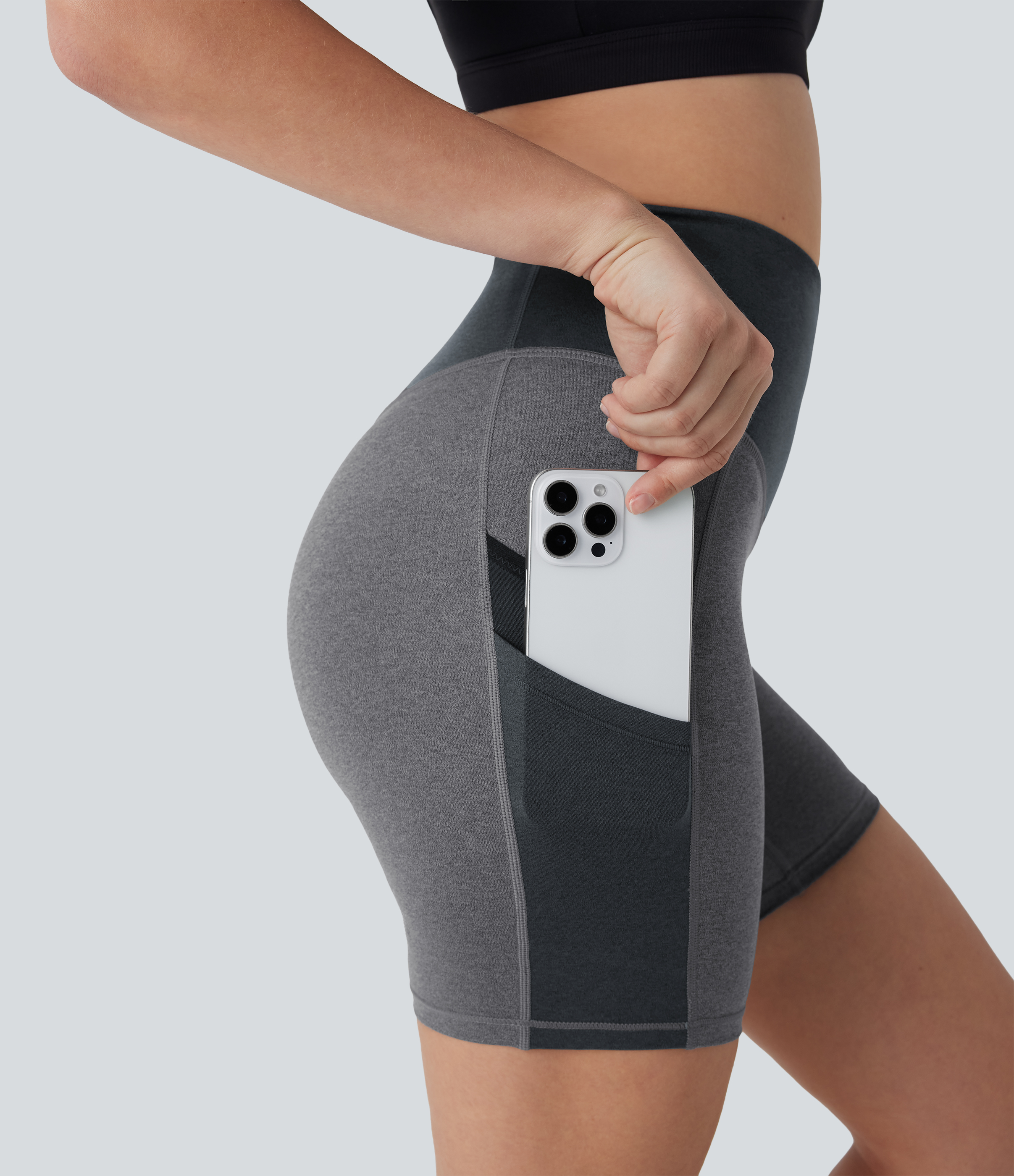 Pantalon taille haute en mesh contrasté style color-block, longueur 7'', avec poches, séchage rapide pour le yoga