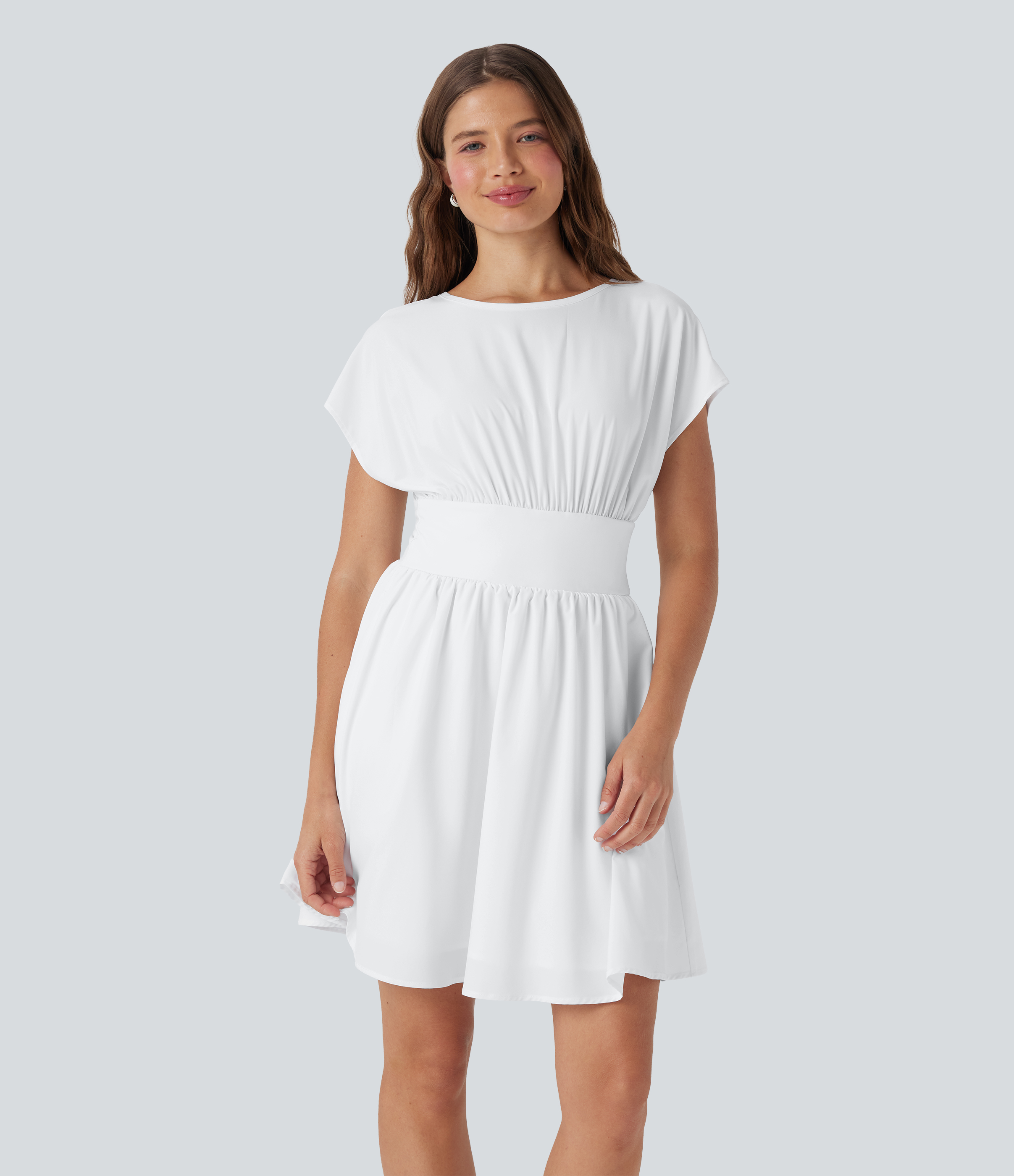 Breezeful™ Batwing Short Sleeve Flowy Quick Dry Mini Work Dress with Side Pockets