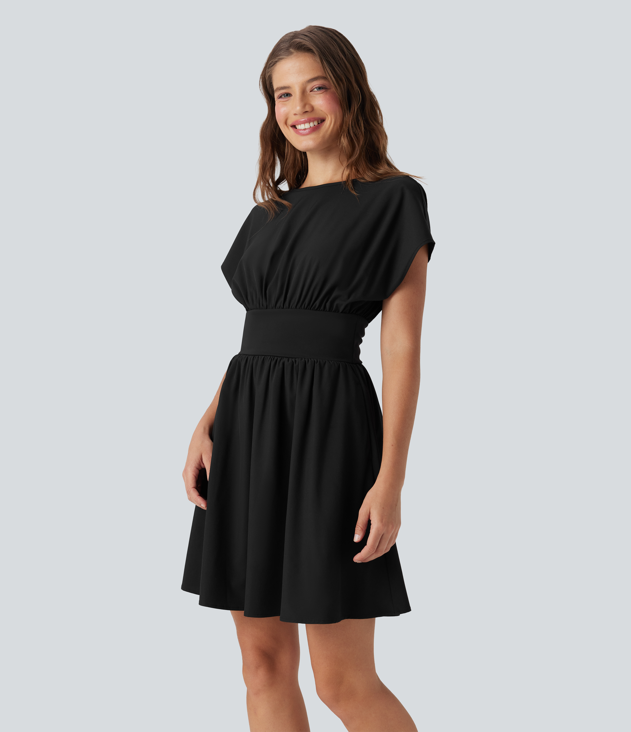 Breezeful™ Batwing Short Sleeve Flowy Quick Dry Mini Work Dress with Pockets