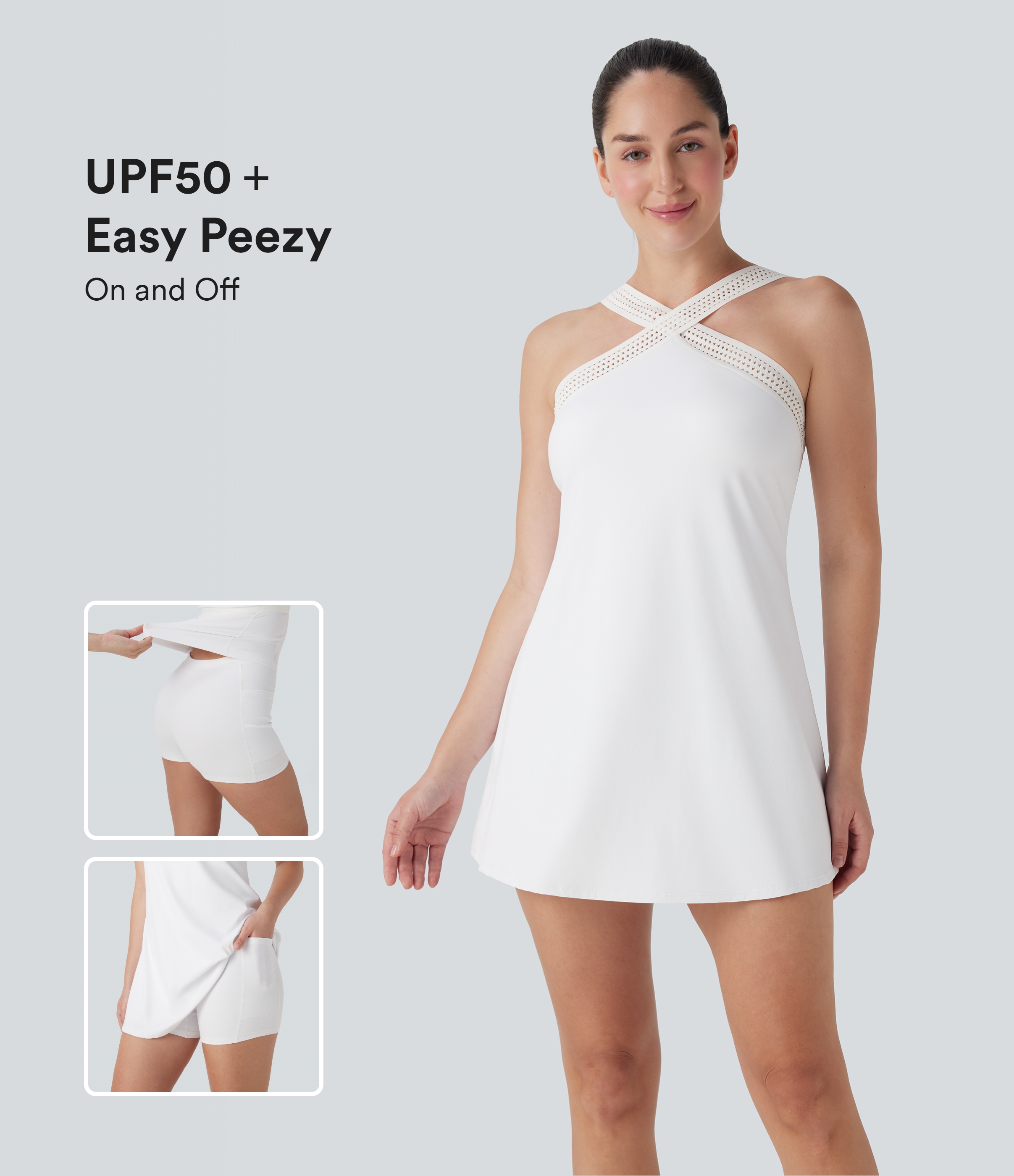 Vestido corto de yoga  2 en 1 Softlyzero™ Airy con escote halter, espalda descubierta, tacto fresco con bolsillos laterales - Edición Easy Peezy UPF 50+