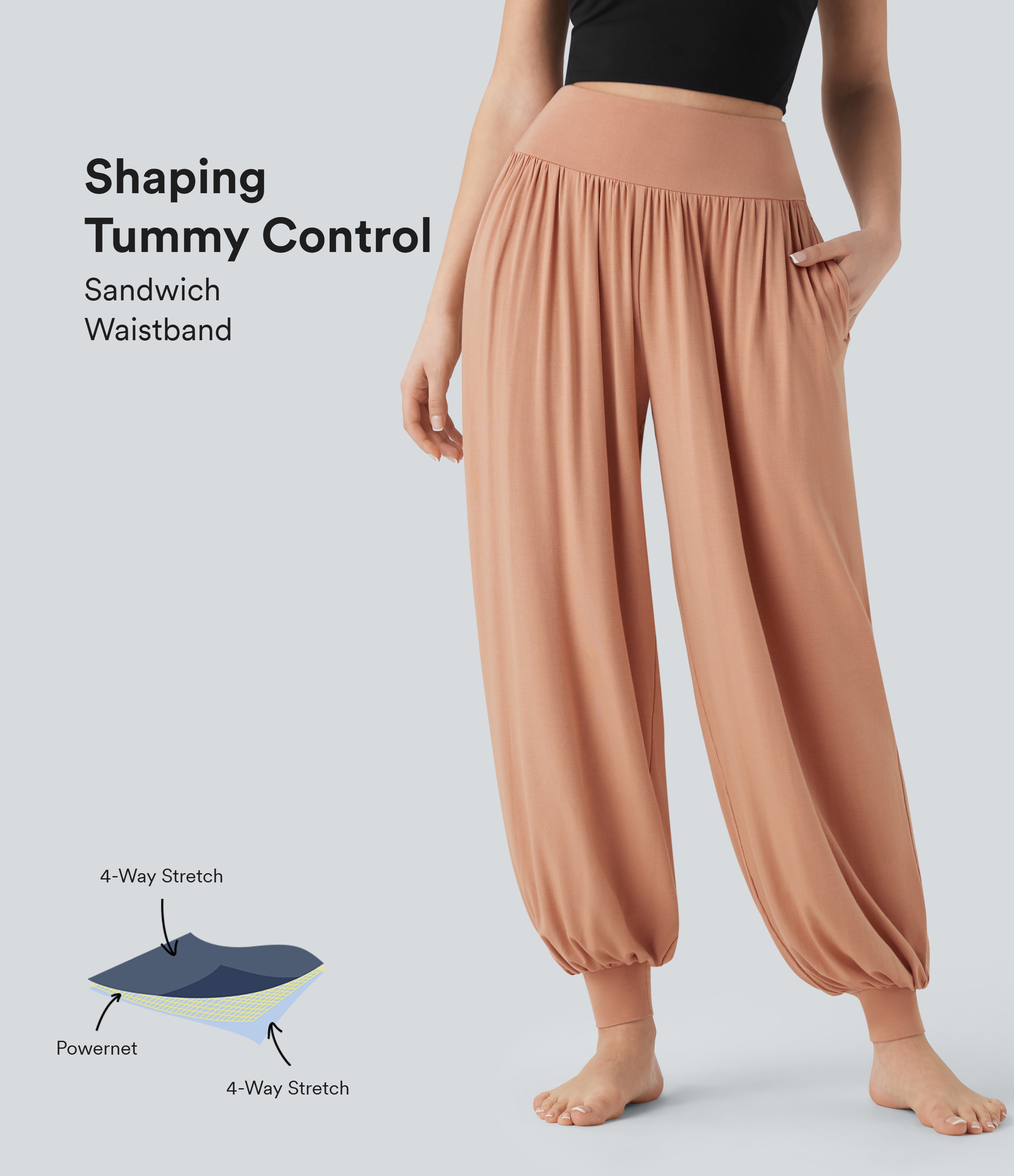 Pantalones deportivos de yoga con efecto moldeador de abdomen y cintura alta con bolsillos laterales