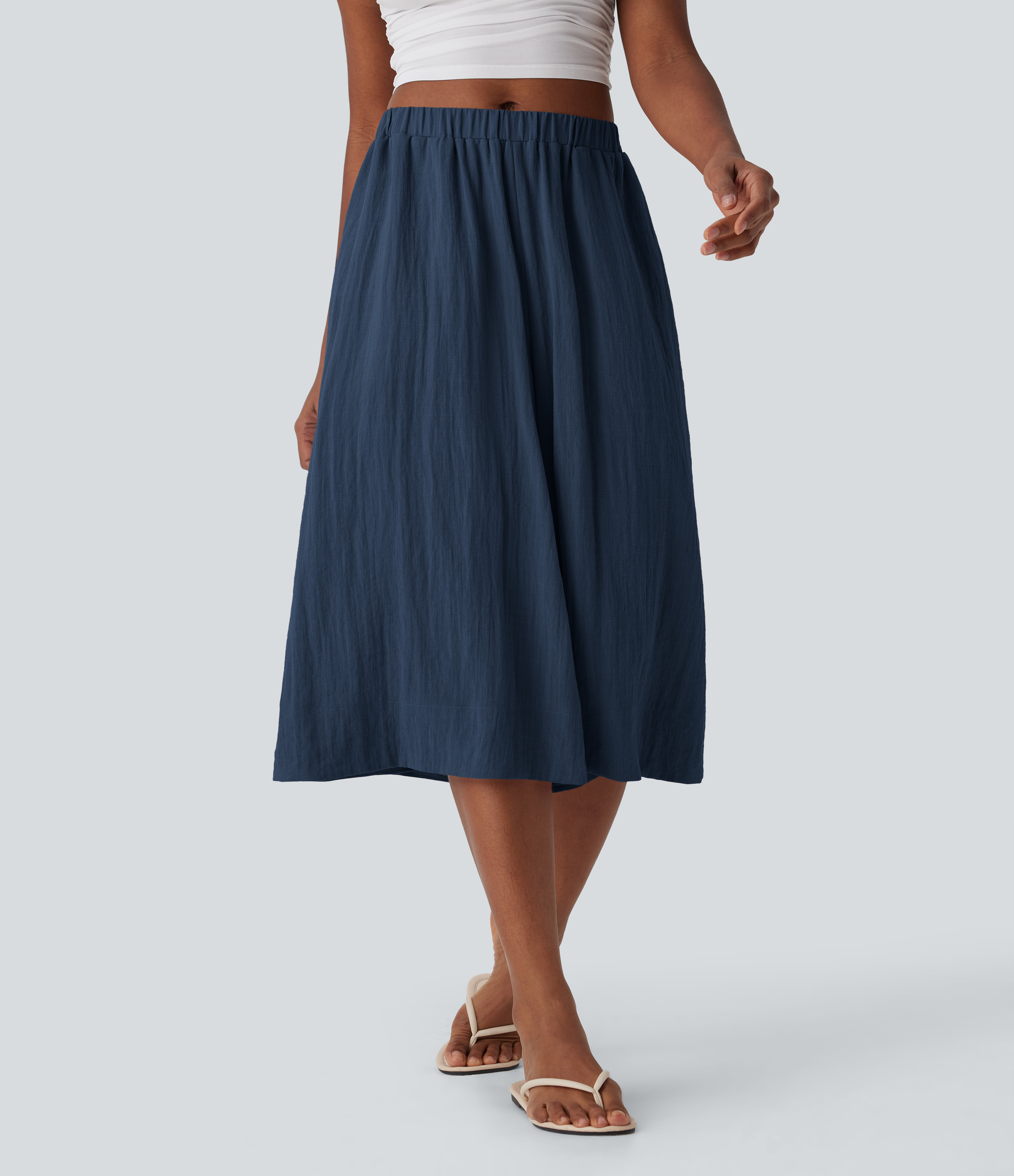 Wide-leg, mid-rise linen-look trousers with pocket