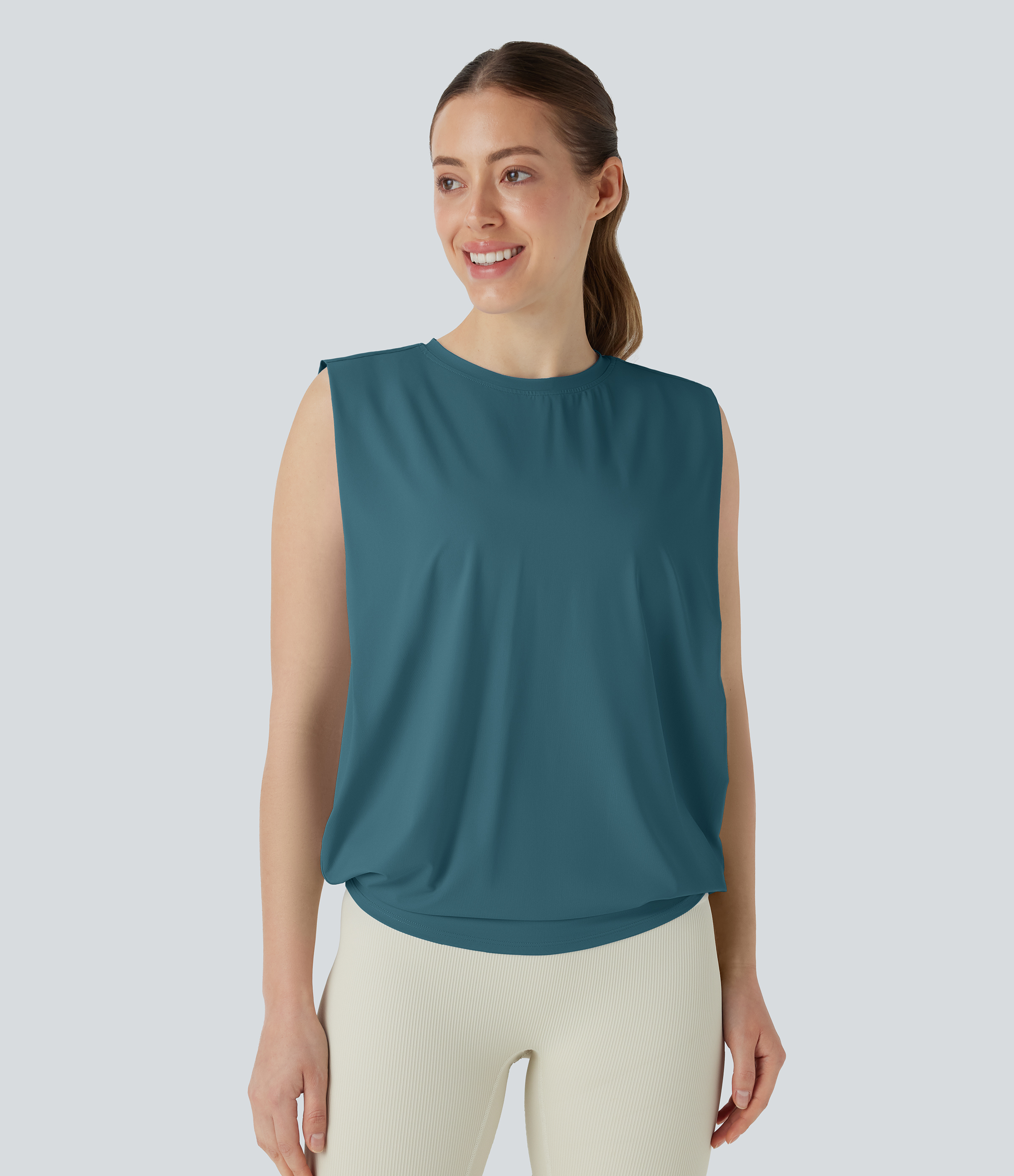 Round Neck Ruched Cool Touch Yoga Tank Top-UPF50+