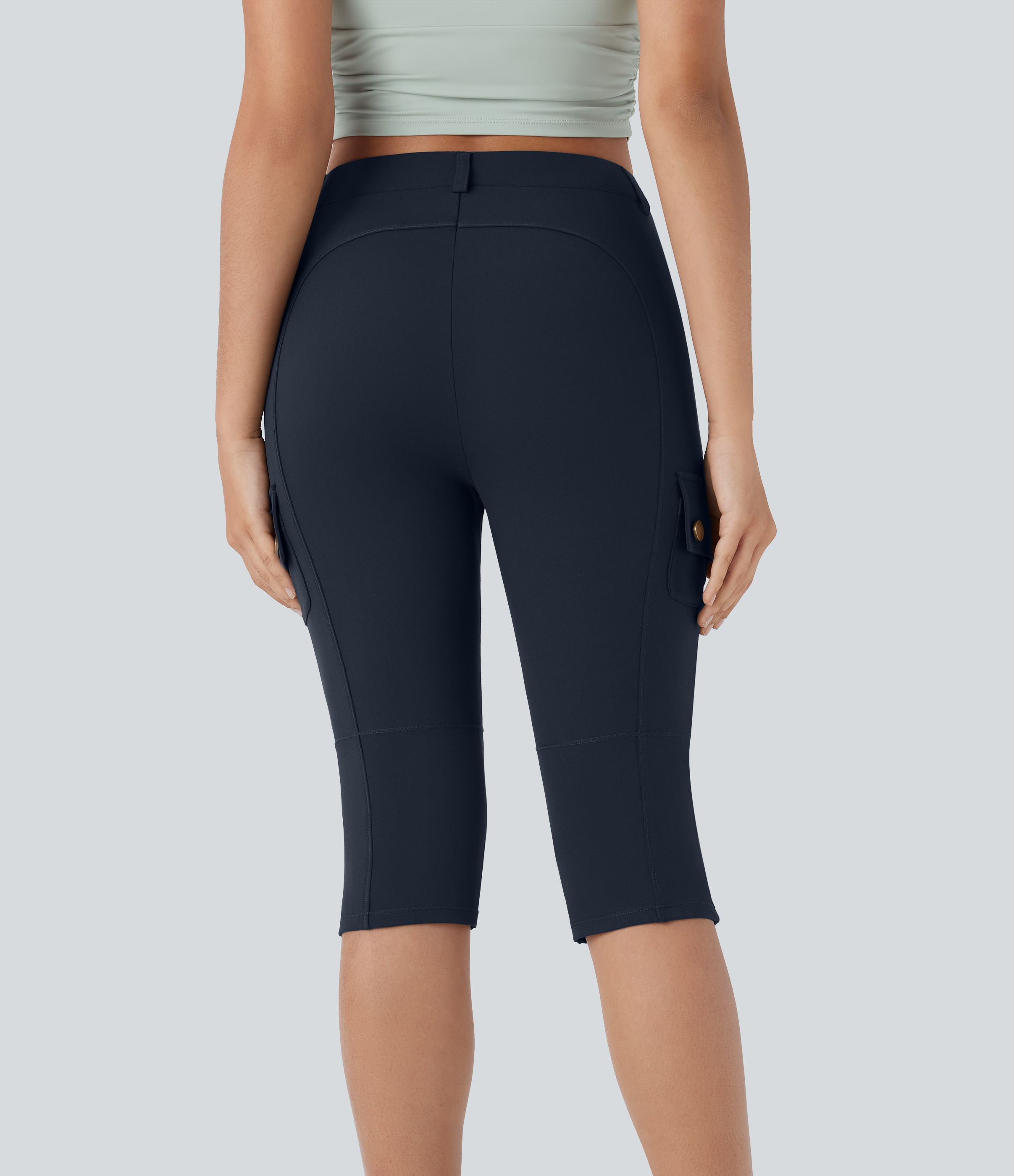 Midnight Blue DayStretch High Waisted Zipper Pockets Solid Skinny Pedal Pusher Casual Cargo Trousers / 2