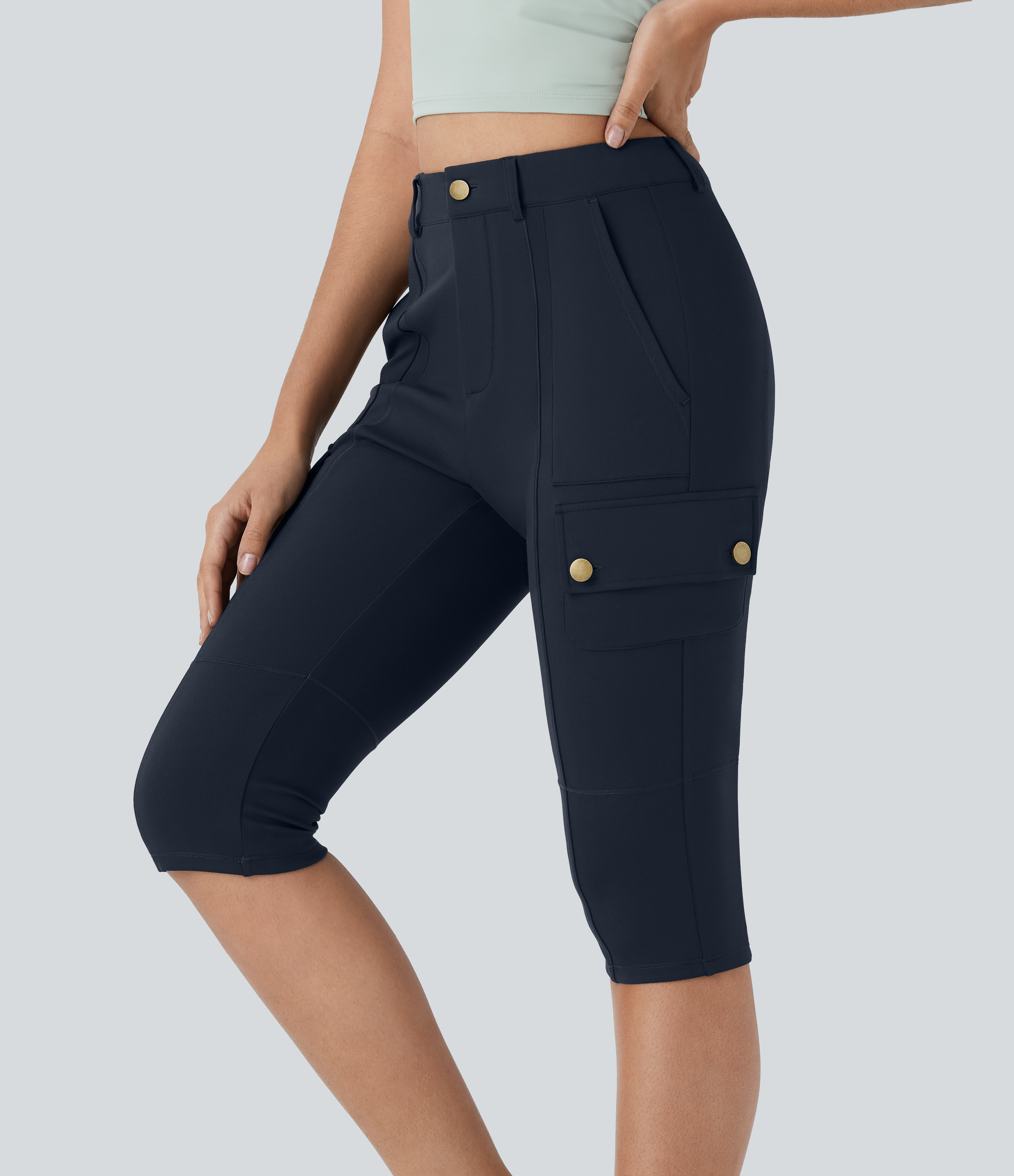 DayStretch High Waisted Zipper Pockets Solid Skinny Pedal Pushers Casual Cargo Pants