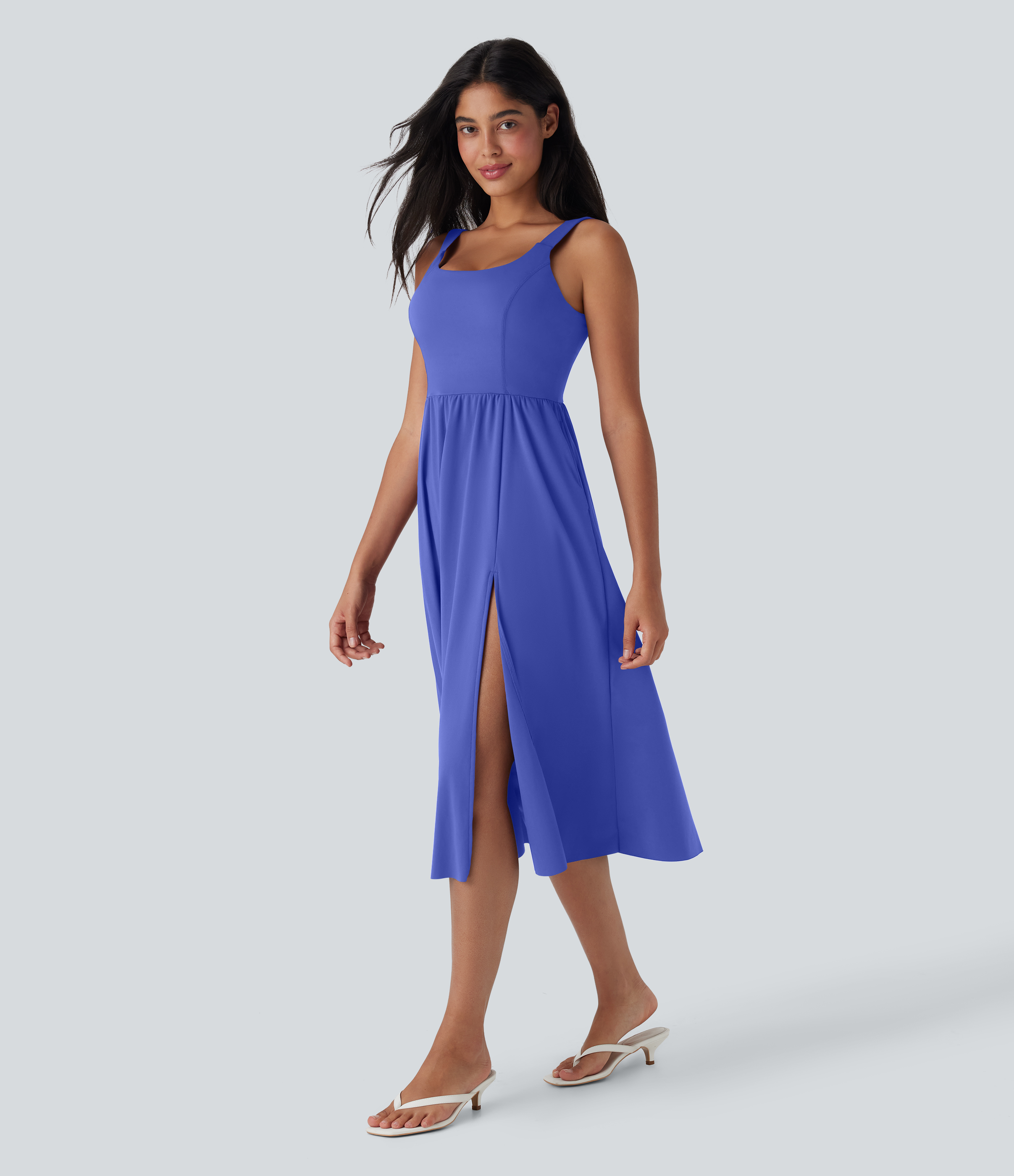 SoftlyZero™ Airy Padded Cool Touch Midi Casual Dress with Pockets D-F Cups