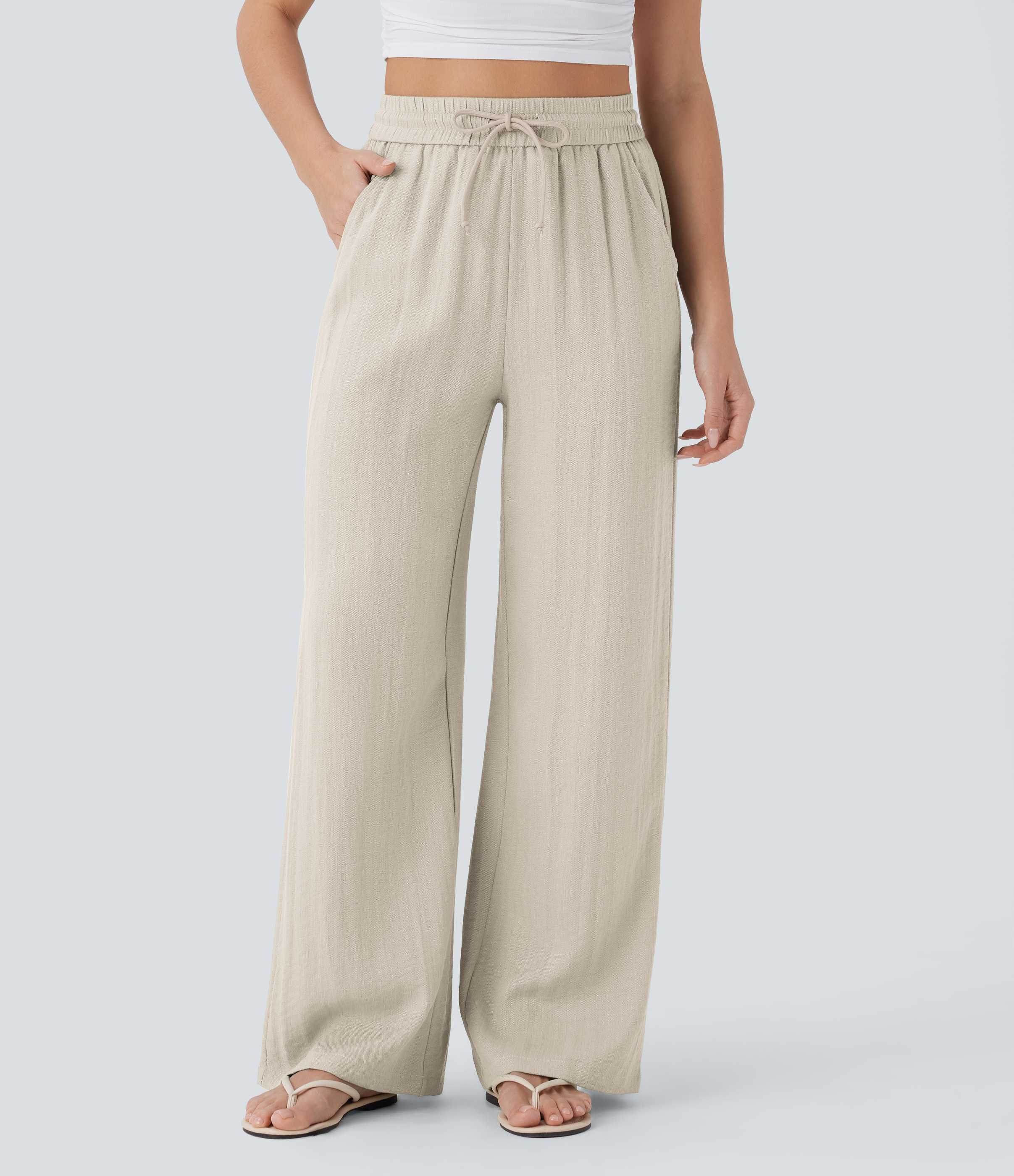 パンツ High Waisted Drawstring Trousers Amazon.com: Lastshe Womens Plus Size Wide Leg Pants with