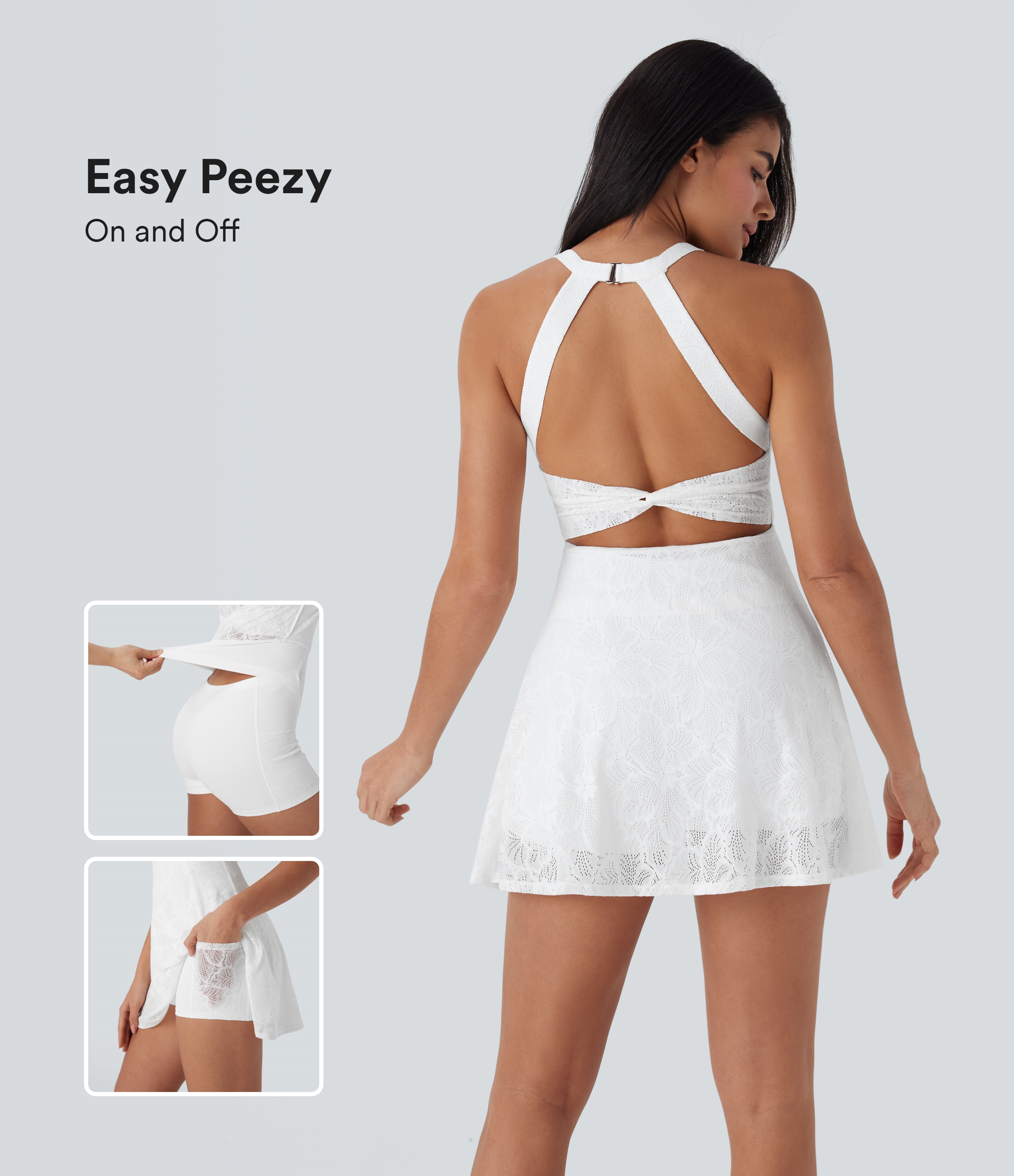 Robe de danse courte 2 en 1 en dentelle avec poches - Easy Peezy
