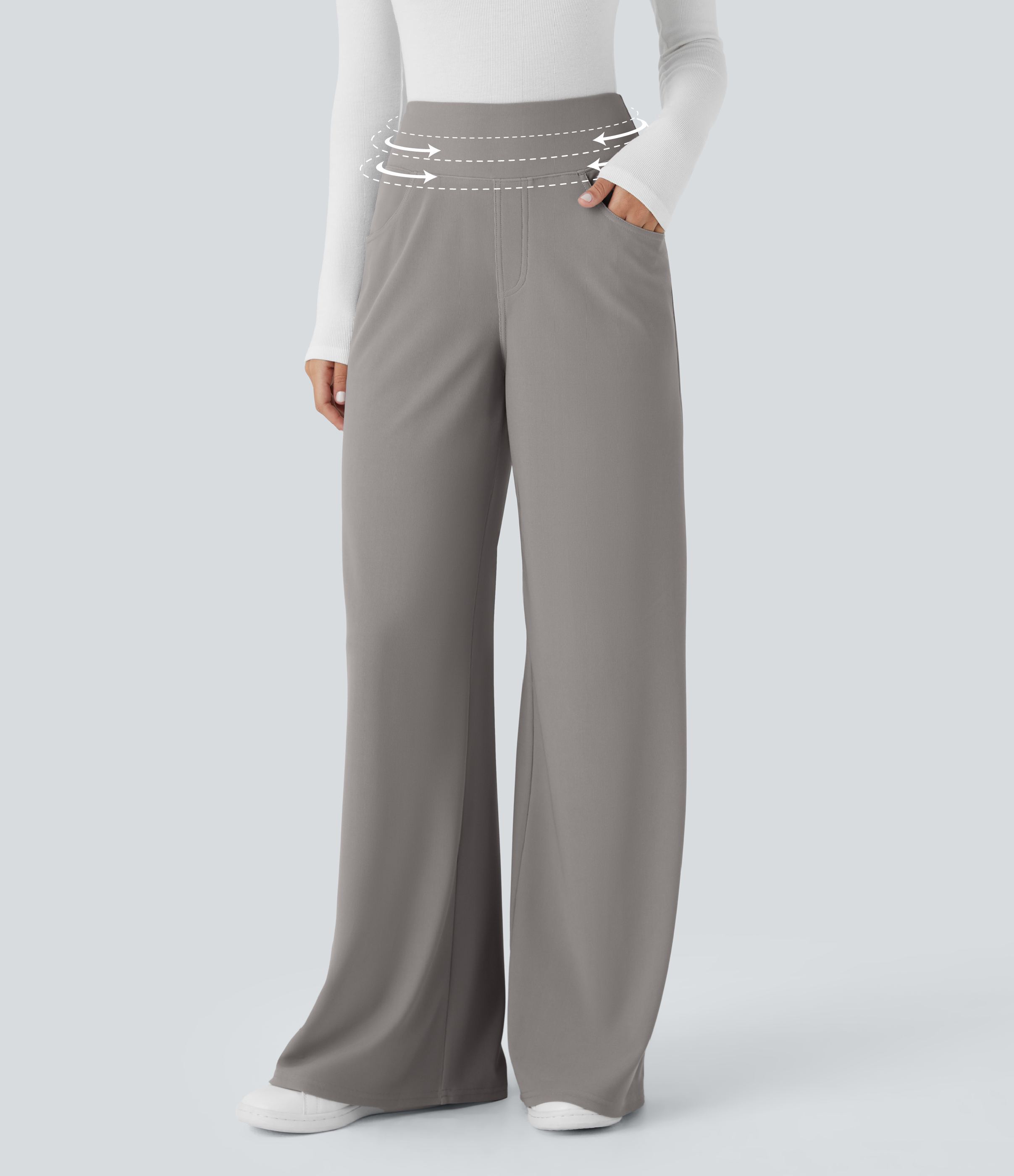 Halara Flex™ High Waisted Tummy Control Pockets Wide Leg Baggy Micro Waffle Work Pants