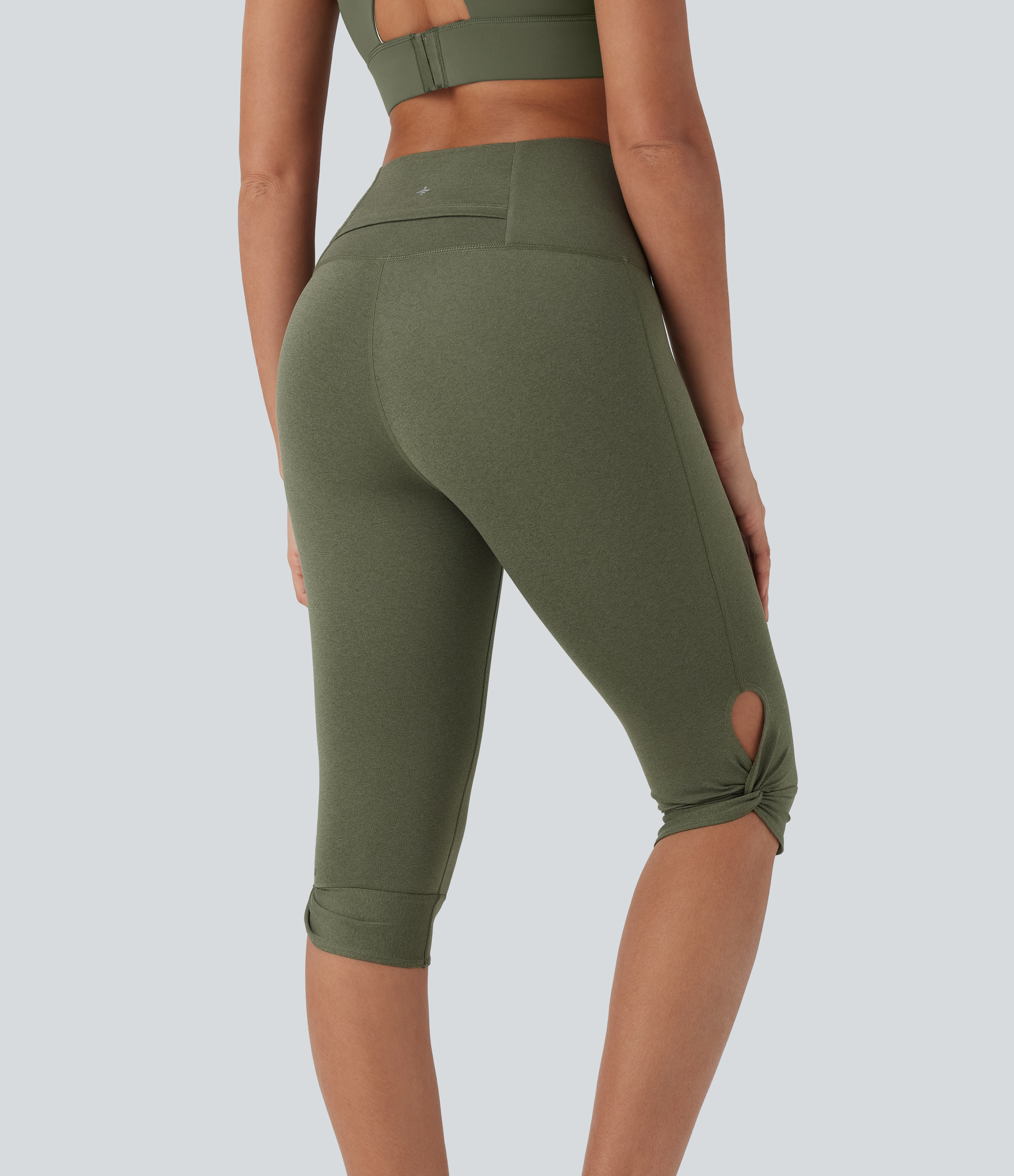 Rifle Green Heather Leggings de yoga de tiro alto con aberturas laterales retorcidas de secado rápido y con bolsillo / 2